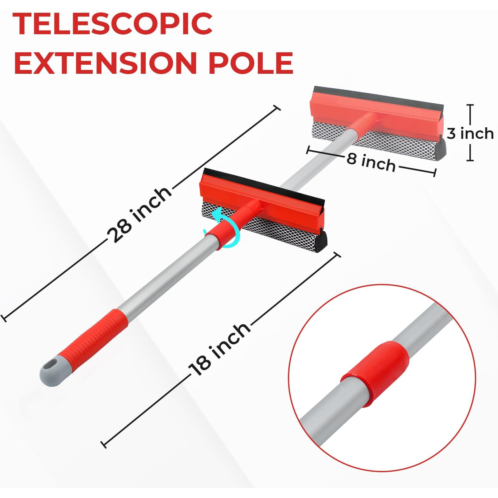 Mavriz Windshield Cleaner Tool 2 In 1 Car Window Squeegee With Extendable Handle (18""-28.5"") Window Cleaner With Squeegee And Sponge For Shower  Glass Cleaning
