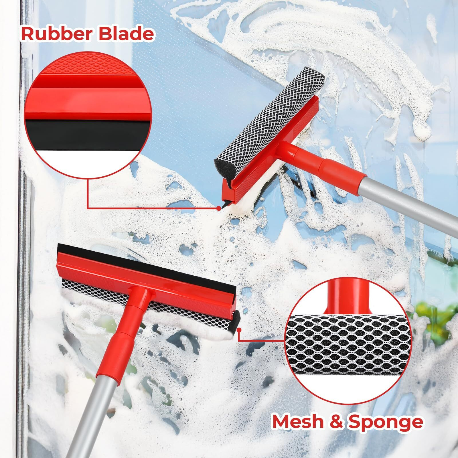 Mavriz Windshield Cleaner Tool 2 In 1 Car Window Squeegee With Extendable Handle (18""-28.5"") Window Cleaner With Squeegee And Sponge For Shower  Glass Cleaning