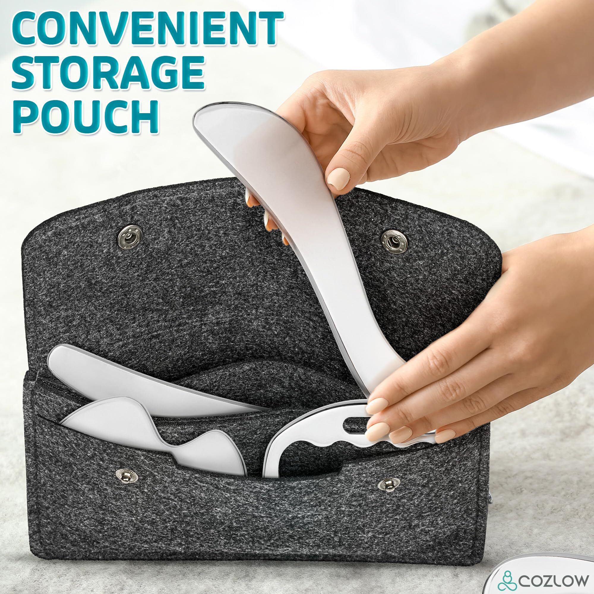 Cozlow 4-In-1 Muscle Scraper Tool Set - Skin Scraping Massage Tools For Iastm Therapy - Deep Tissue Gua Sha For Soft Tissue Mobilization  Fascia & Myofascial Release - Stainless Steel Metal Blades