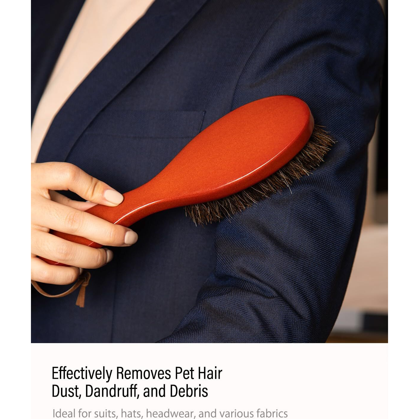 Vasson Clothes Brush  Pure Horse Bristle Garment Brush Removes Lint  Pet Hair  And Debris From Jackets  Hats  Hoods  Couch - Solid Beech Wood Handle