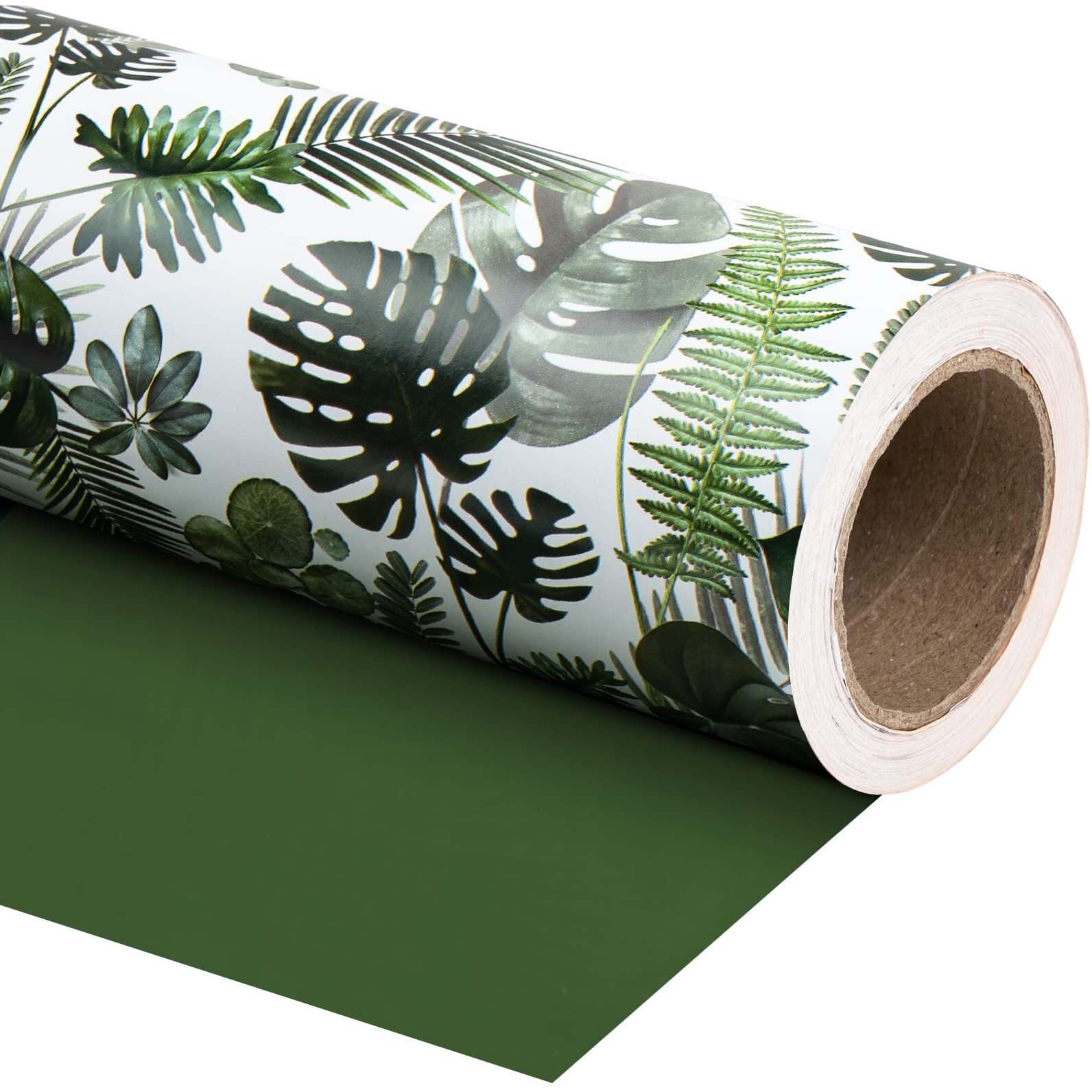 Wrapaholic Reversible Tropical Wrapping Paper - Mini Roll - 17 Inch X 33 Feet - Green Monstera Leaf Hawaii Wrapping Paper For Birthday  Wedding  Bridal Shower  Baby Shower