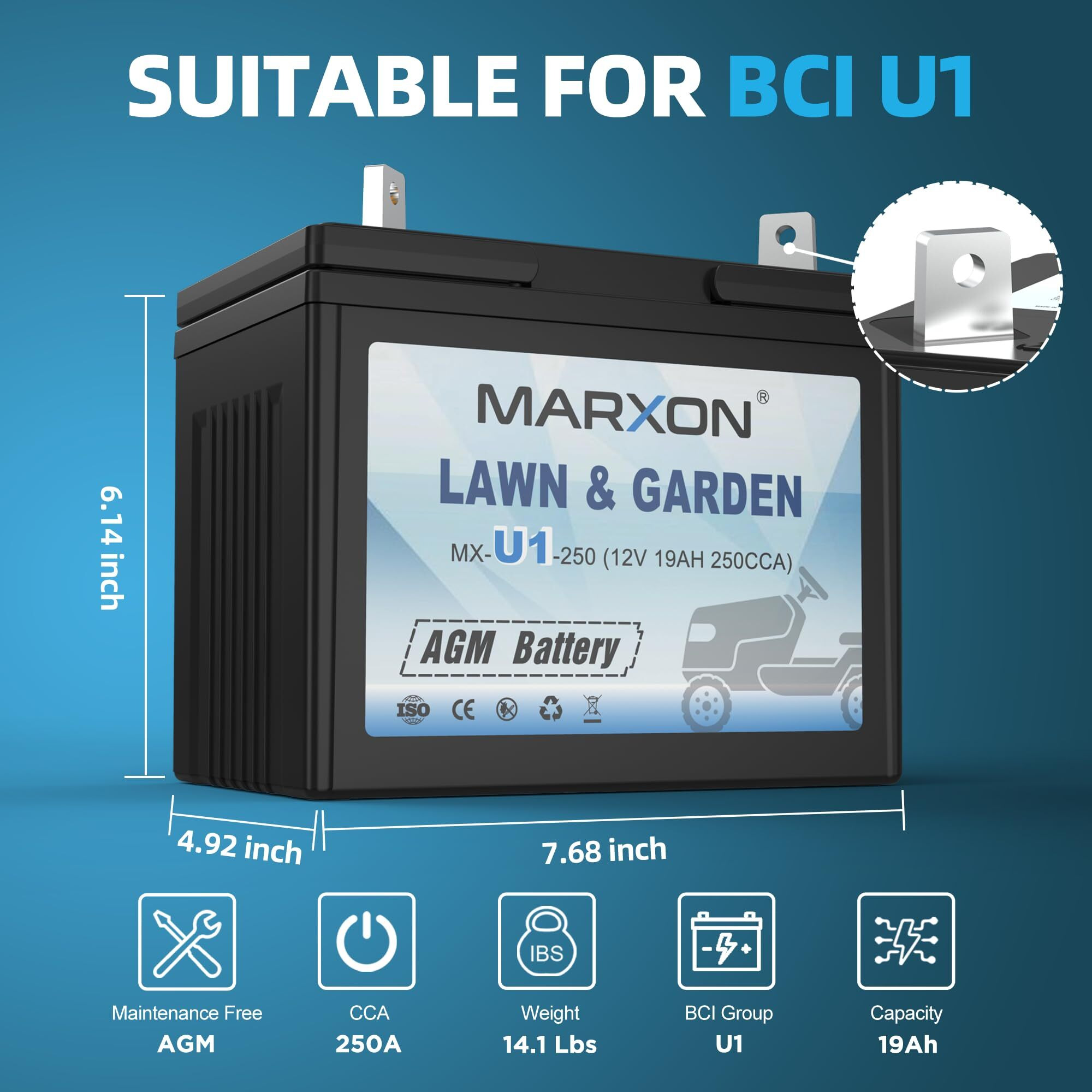 Marxon U1 Riding Lawn Mower Batteries  Garden Tractors Battery Maintenance Free Agm Battery  Compatible With Troy-Bilt  John Deere  Toro  Cub Cadet  Craftsman  Ariens  Poulan Pro 250