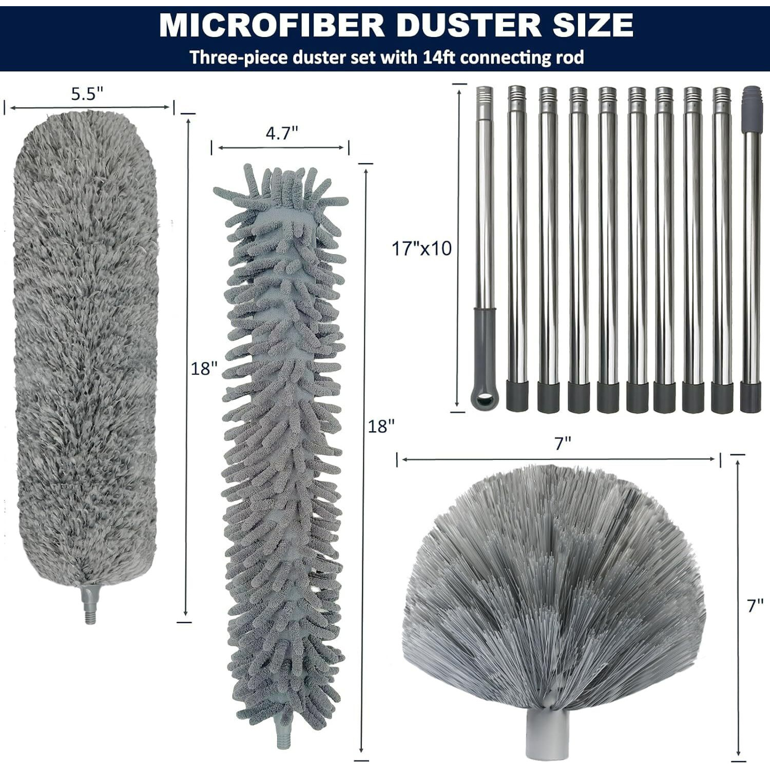 20+ Feet High Reach Duster Kit With 3-14 Ft Extension Pole For Cleaning Fan  Spider Web  High Ceiling  Blinds  Furniture  Cars - Cobweb Microfiber Duster // Outdoor & Indoor Extendable Duster