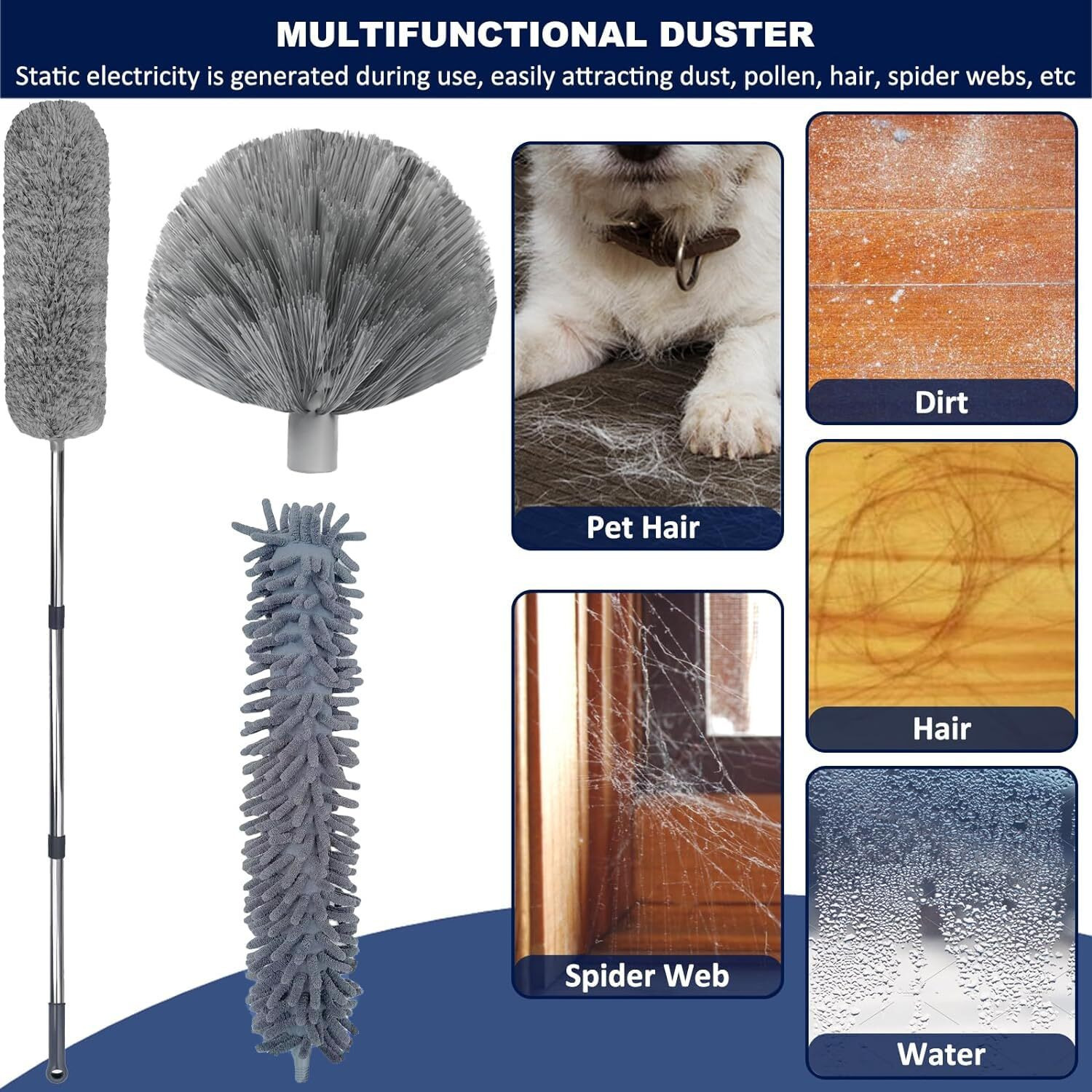 20+ Feet High Reach Duster Kit With 3-14 Ft Extension Pole For Cleaning Fan  Spider Web  High Ceiling  Blinds  Furniture  Cars - Cobweb Microfiber Duster // Outdoor & Indoor Extendable Duster