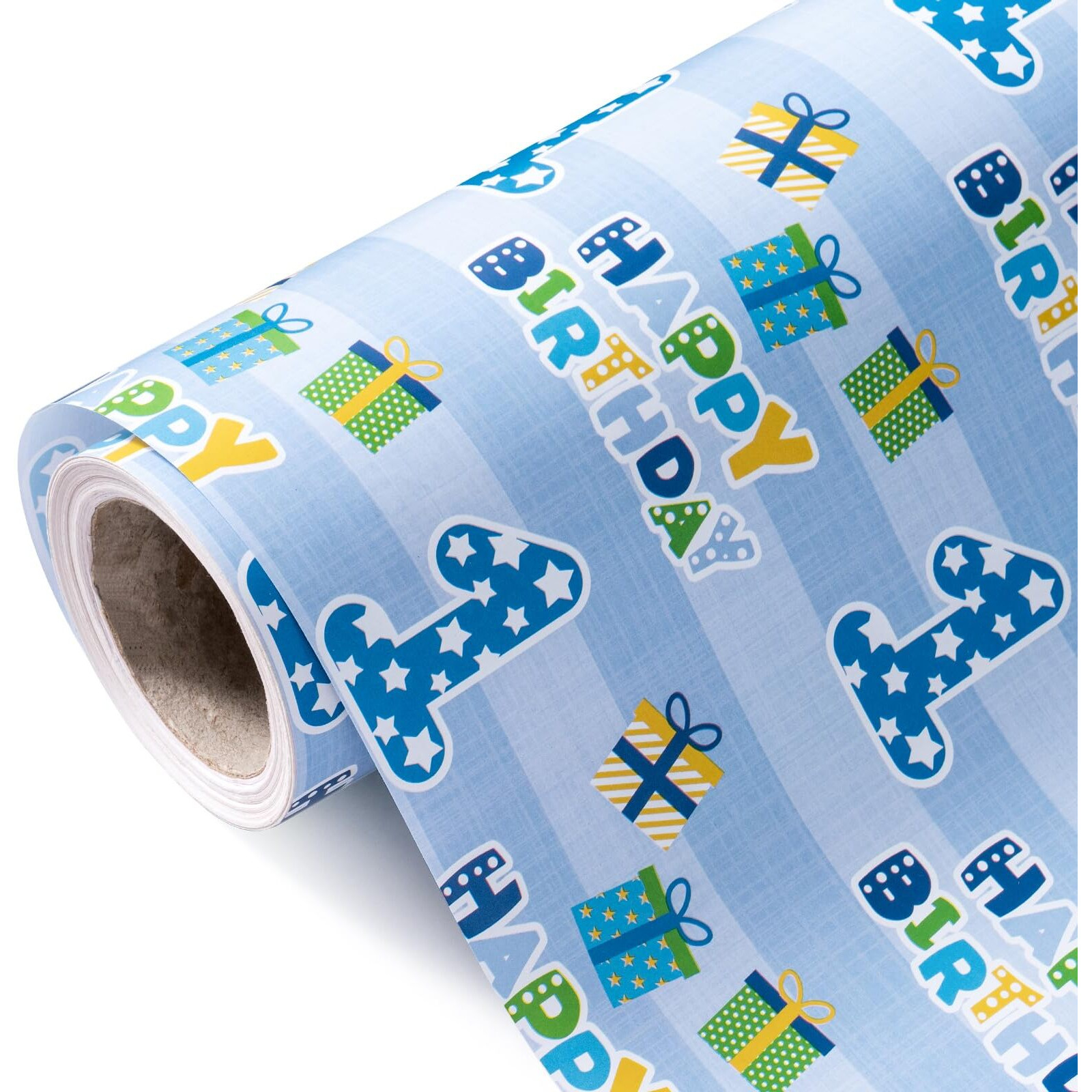 Wrapaholic 1St Birthday Wrapping Paper - Mini Roll - 17 Inch X 33 Feet - Blue Happy Birthday For Boys Birthday  Party  Holiday