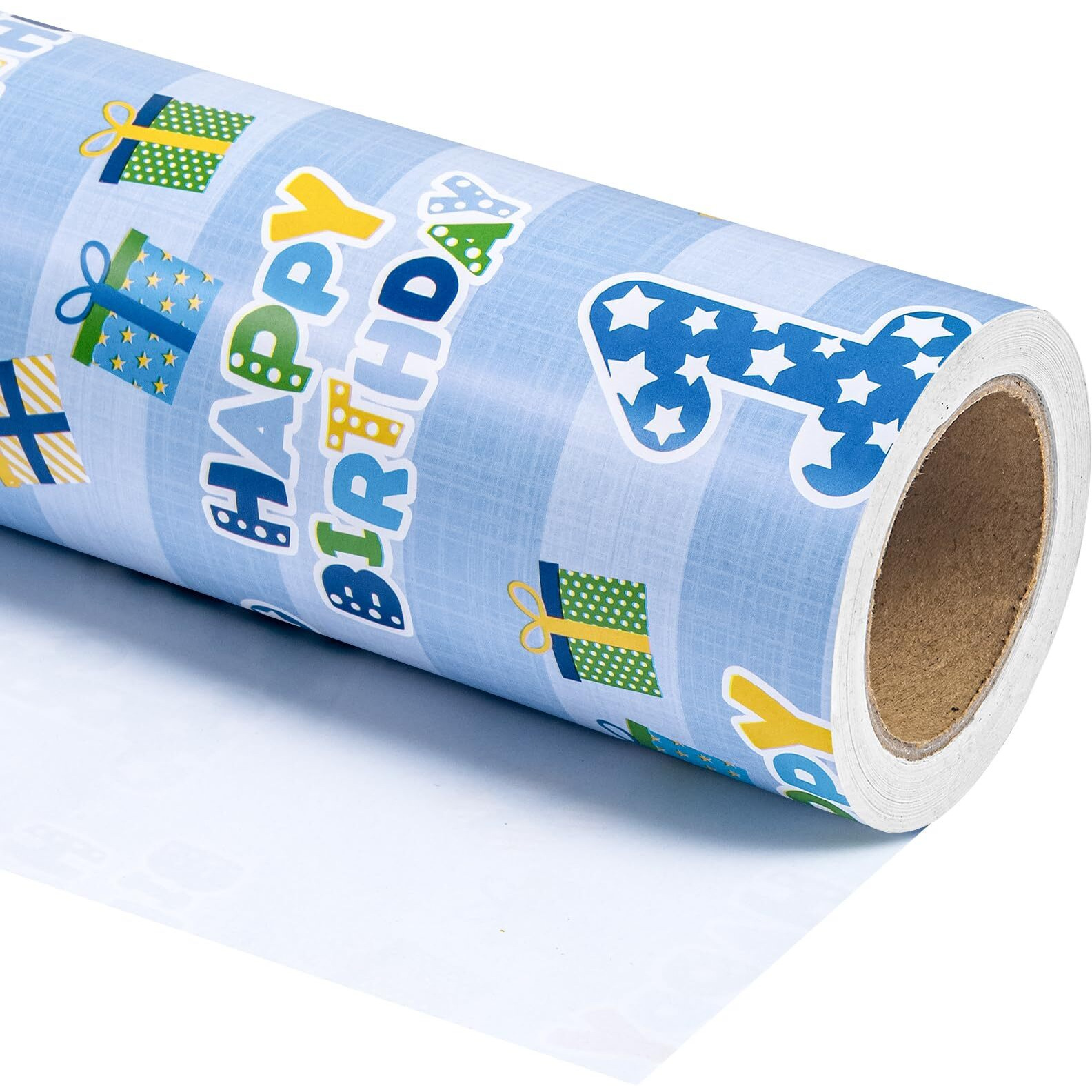 Wrapaholic 1St Birthday Wrapping Paper - Mini Roll - 17 Inch X 33 Feet - Blue Happy Birthday For Boys Birthday  Party  Holiday