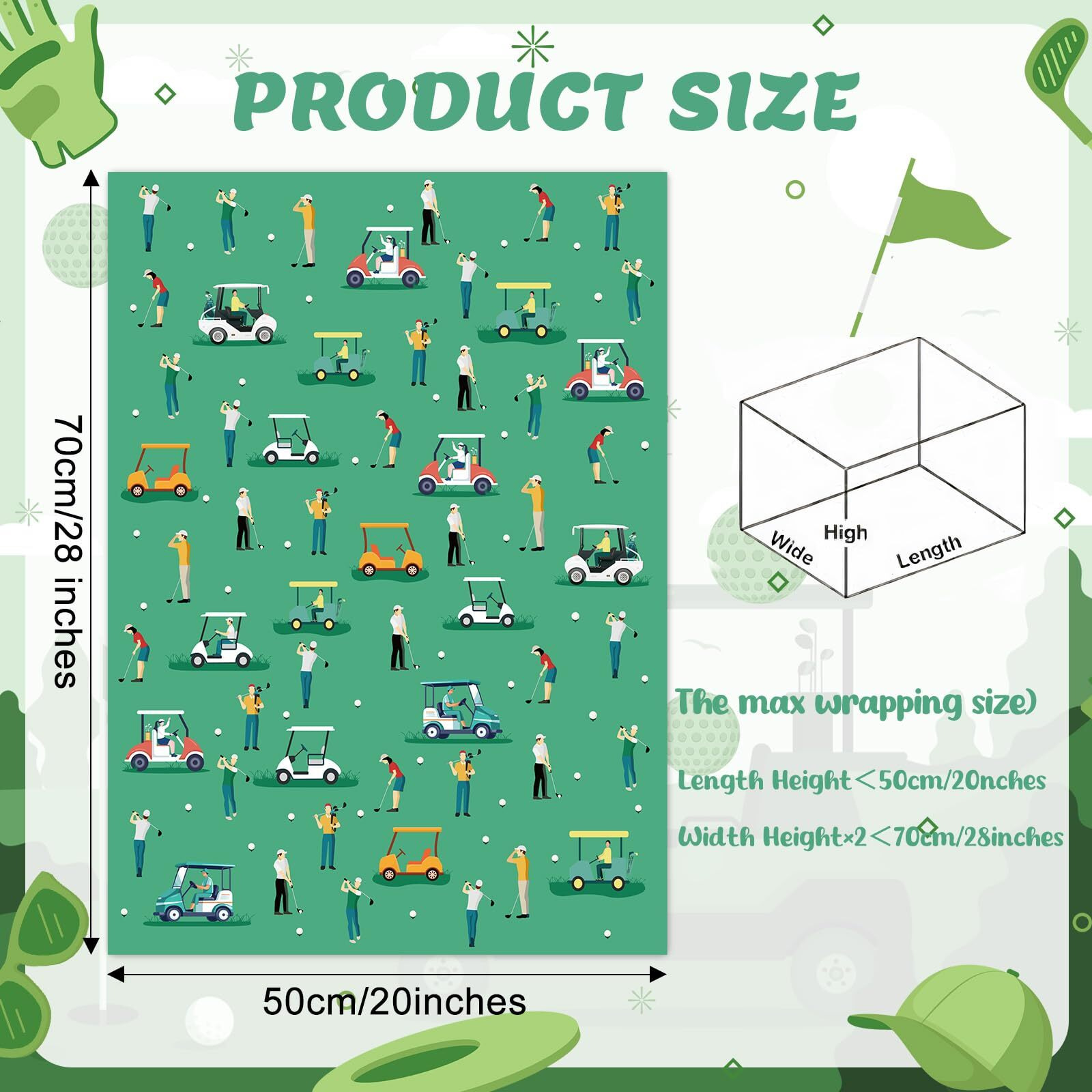 Golf Wrapping Paper 12 Sheets - Sports Wrapping Paper - Golf Themed Gift Wrap Paper - Golf Cart Golf Bag Print Gift Packing Paper For Sports Party Birthday Team Celebration - 20"&quot28""