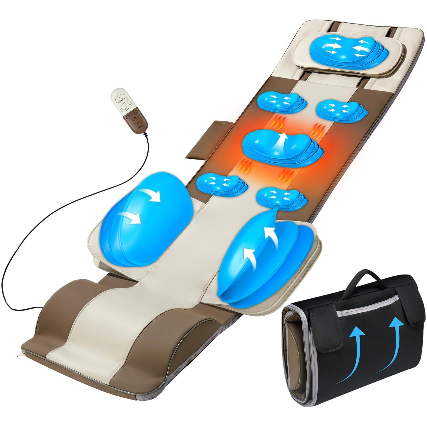 Full Body Massage Mat  3D Body Stretching & Lumbar Traction  Back Heating  Traction Up & Down  Curve Stretch  Twist Left & Right  4 Modes 3 Intensities 3 Heat Levels  Pu Leather  Foldable  Fit 5'1-6'0