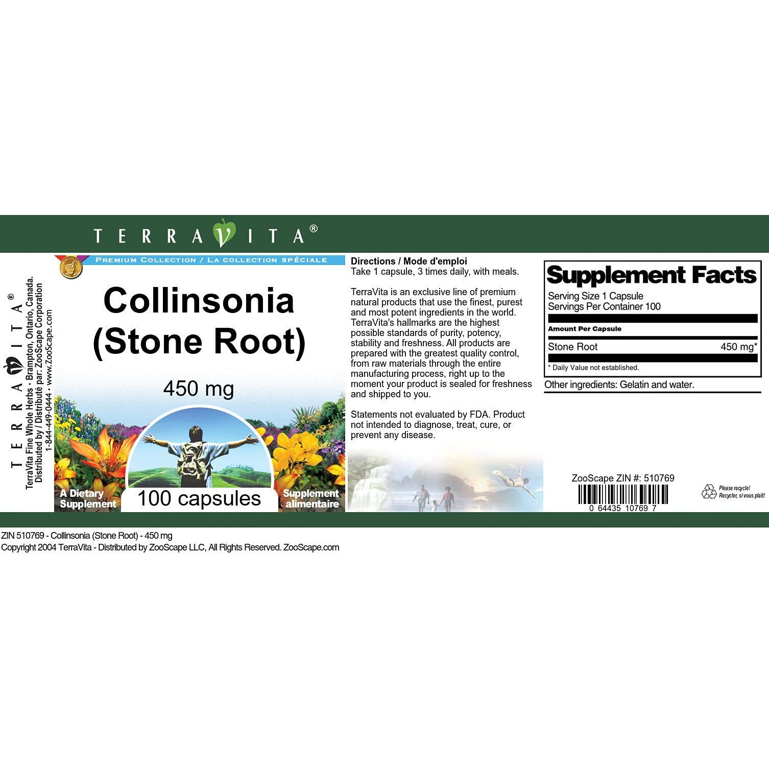 Collinsonia (Stone Root) - 450 Mg (100 Capsules  Zin 510769)