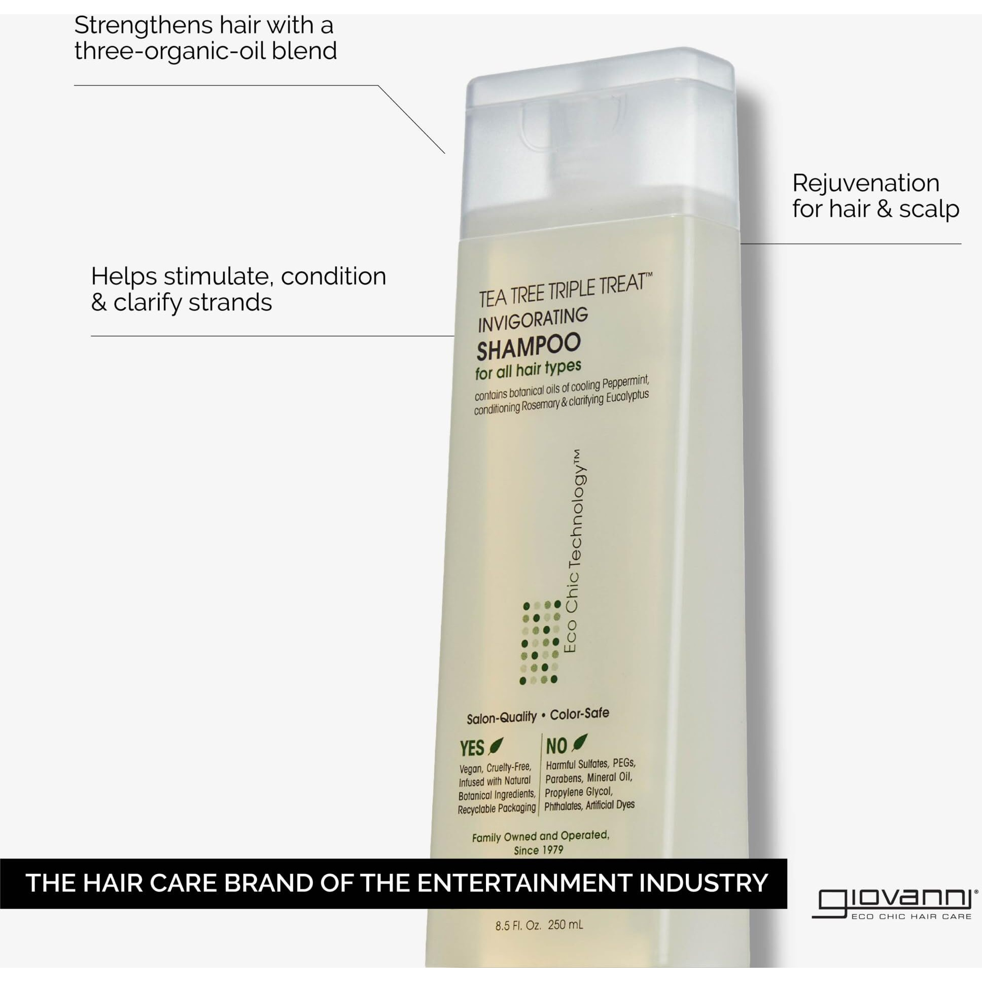 Giovanni Tea Tree Triple Treat Invigorating Shampoo - Cooling Peppermint  Eucalyptus & Rosemary  Helps Strengthen & Rejuvenate Hair & Scalp  Salon Quality  Paraben Free - 8.5 Oz (1 Pack)