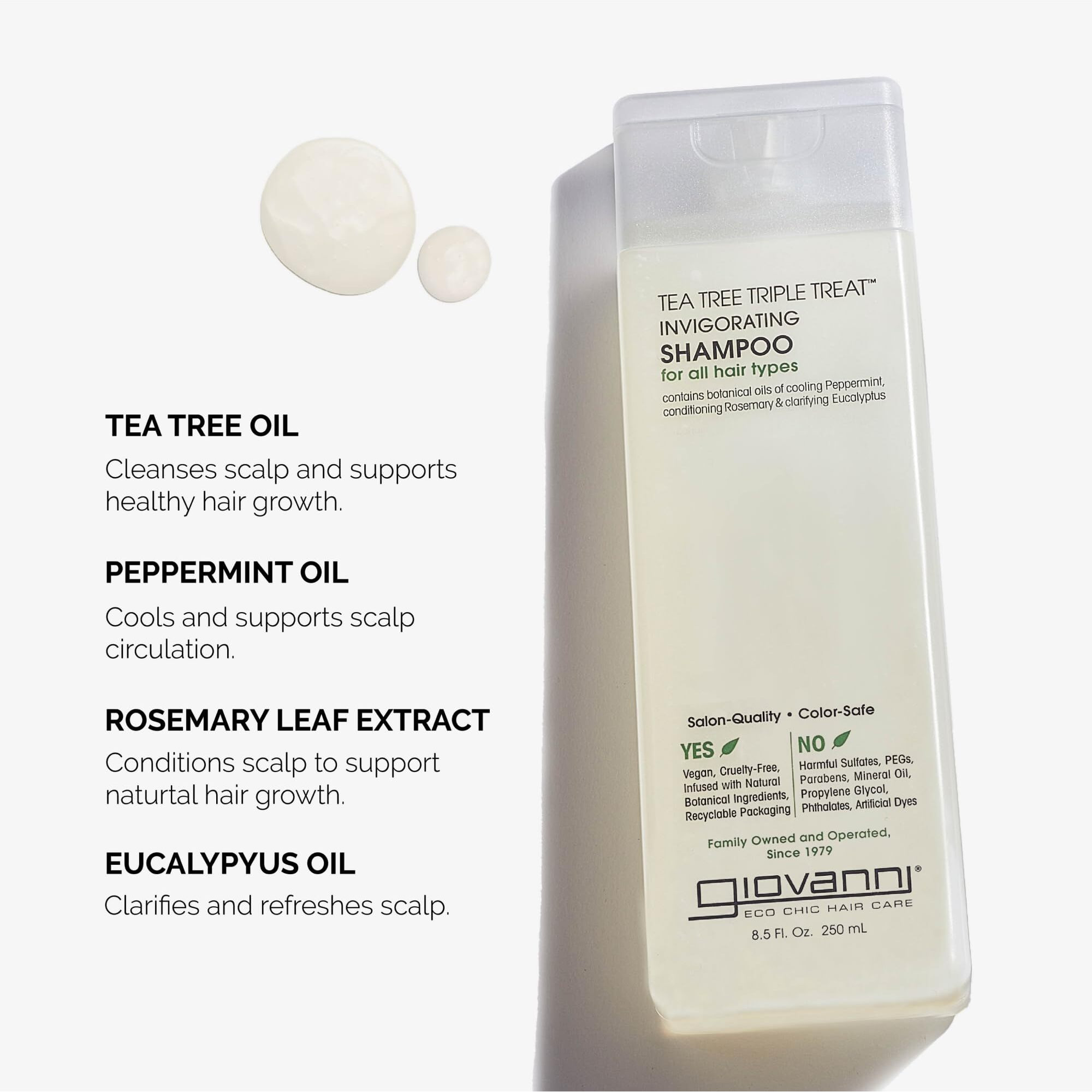 Giovanni Tea Tree Triple Treat Invigorating Shampoo - Cooling Peppermint  Eucalyptus & Rosemary  Helps Strengthen & Rejuvenate Hair & Scalp  Salon Quality  Paraben Free - 8.5 Oz (1 Pack)