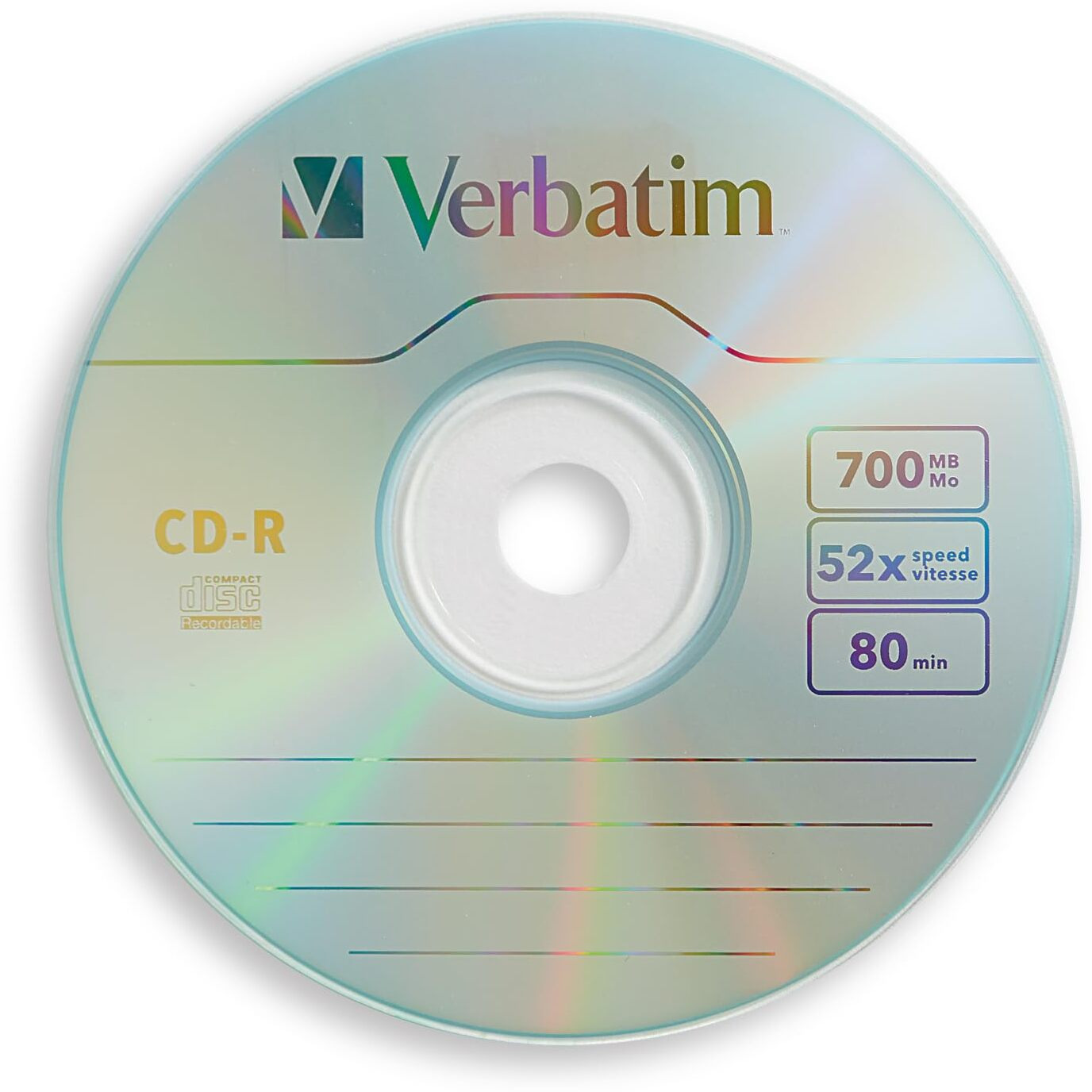 Verbatim Cd-R Blank Discs 700Mb 80 Minutes 52X Recordable Disc For Data And Music - 100Pk Spindle Silver