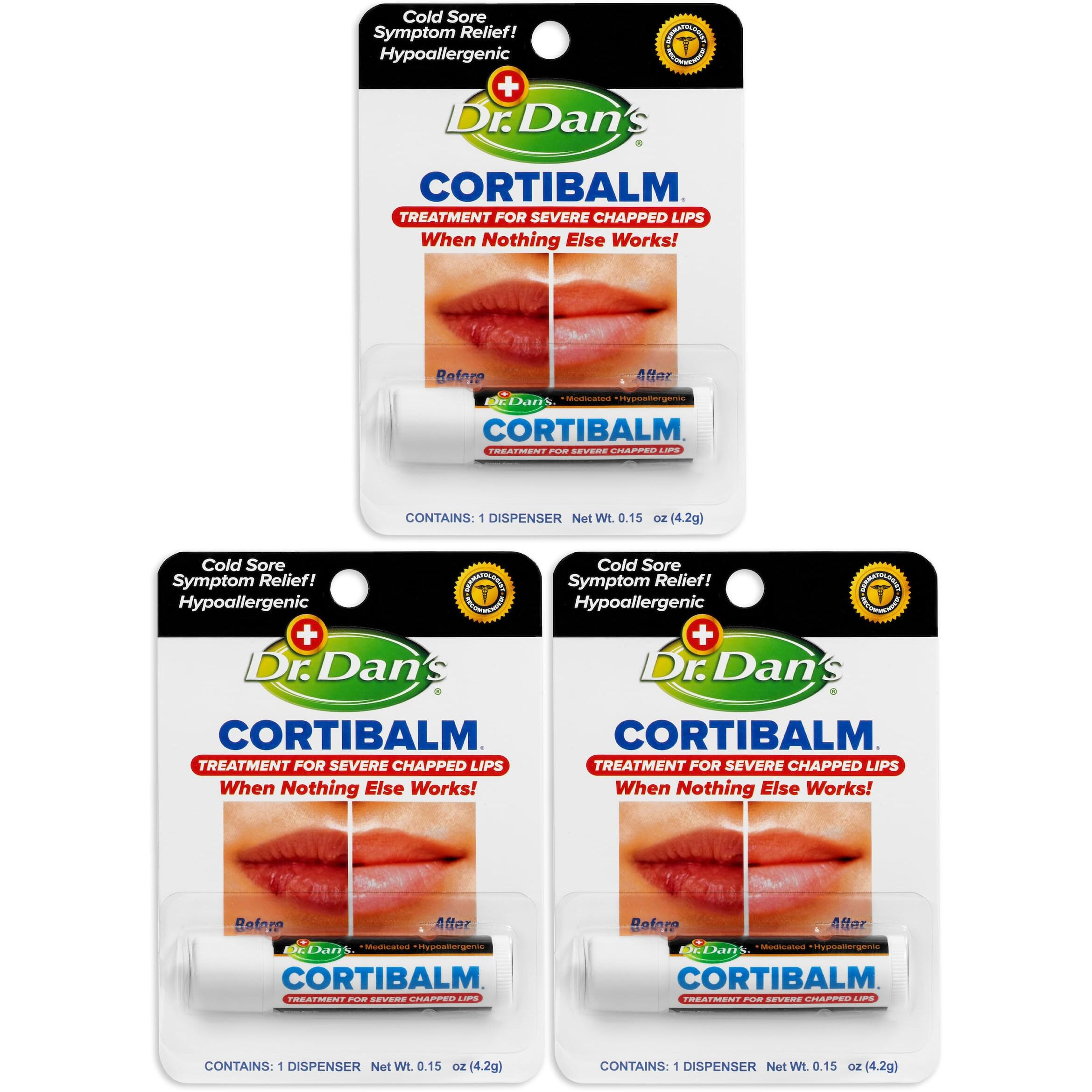 Dr. Dan's Cortibalm- 3 Pack- For Dry Cracked Lips - Healing Lip Balm For Severely Chapped Lips - Designed For Men  Women And Children