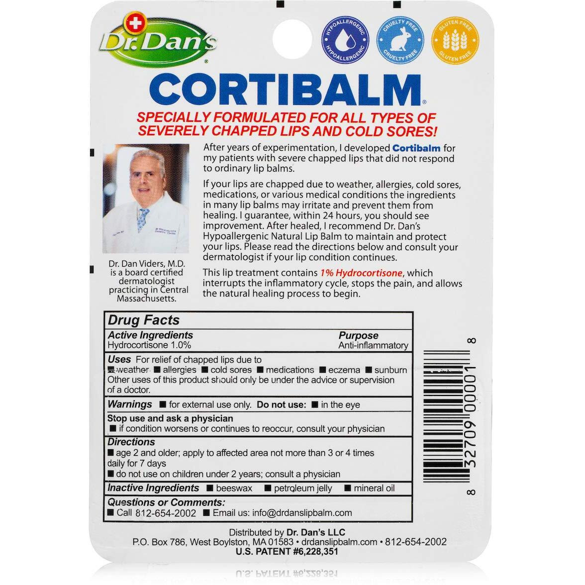 Dr. Dan's Cortibalm- 3 Pack- For Dry Cracked Lips - Healing Lip Balm For Severely Chapped Lips - Designed For Men  Women And Children