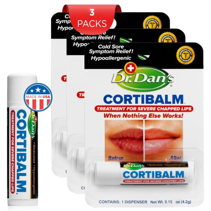 Dr. Dan's Cortibalm- 3 Pack- For Dry Cracked Lips - Healing Lip Balm For Severely Chapped Lips - Designed For Men  Women And Children