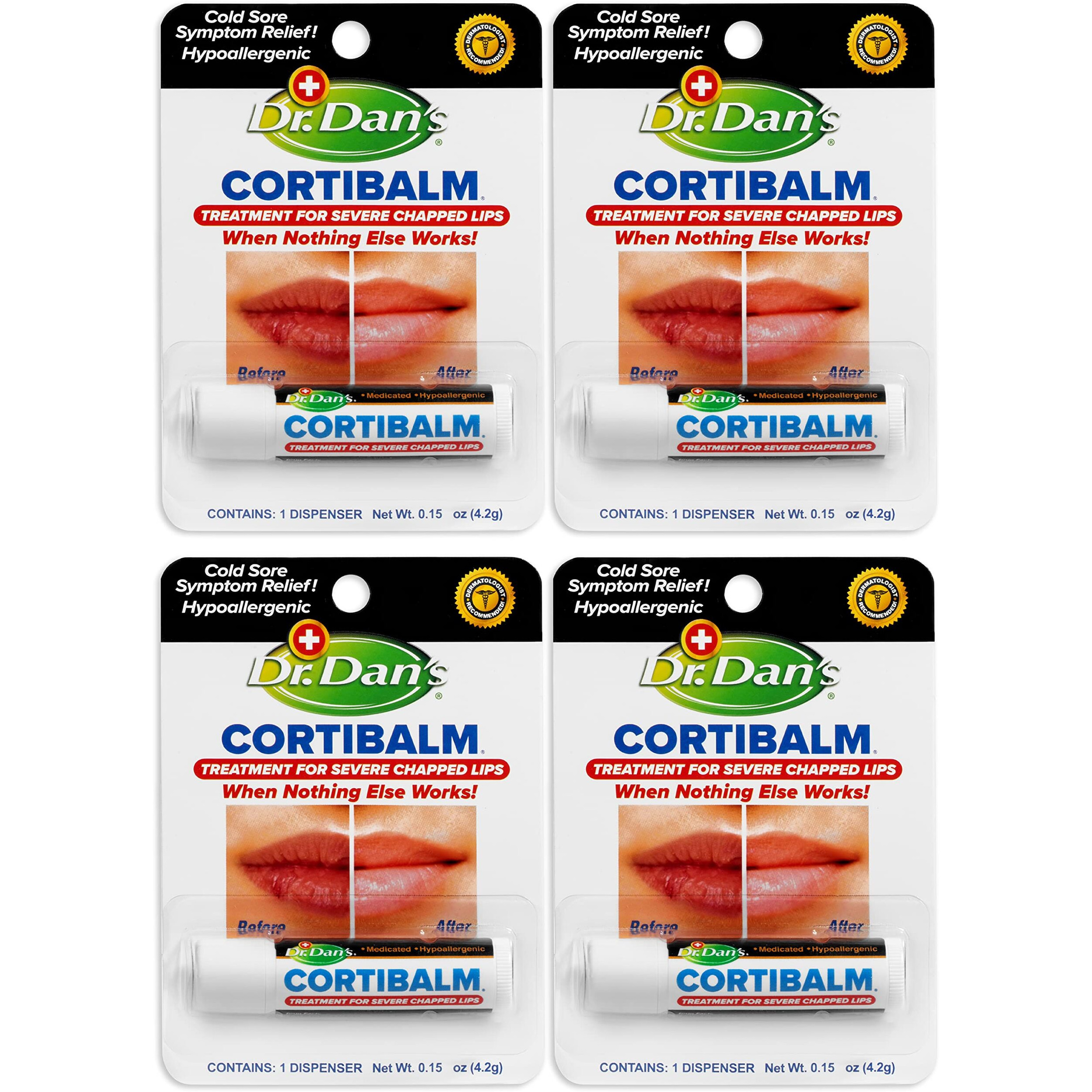 Dr. Dan's Cortibalm- 4 Pack - For Dry Cracked Lips - Healing Lip Balm For Severely Chapped Lips - Designed For Men  Women And Children