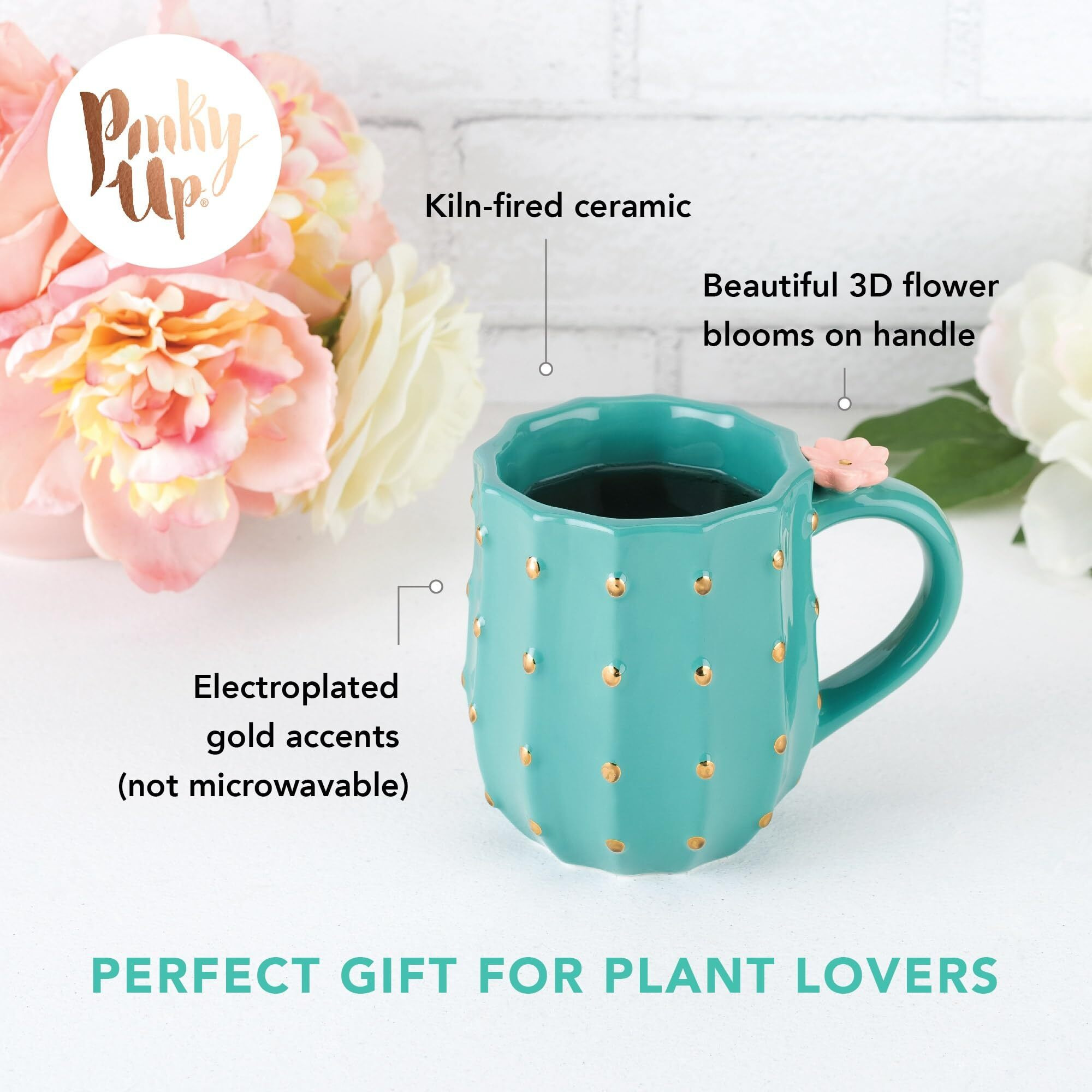 Pinky Up Cactus Ceramic Coffee Mugs  Tea Cups  Travel Mug  Latte Cup  Drinking Glasses For Chocolate  Milk  Cocktails  Mocktails  12 Oz  Set Of 1