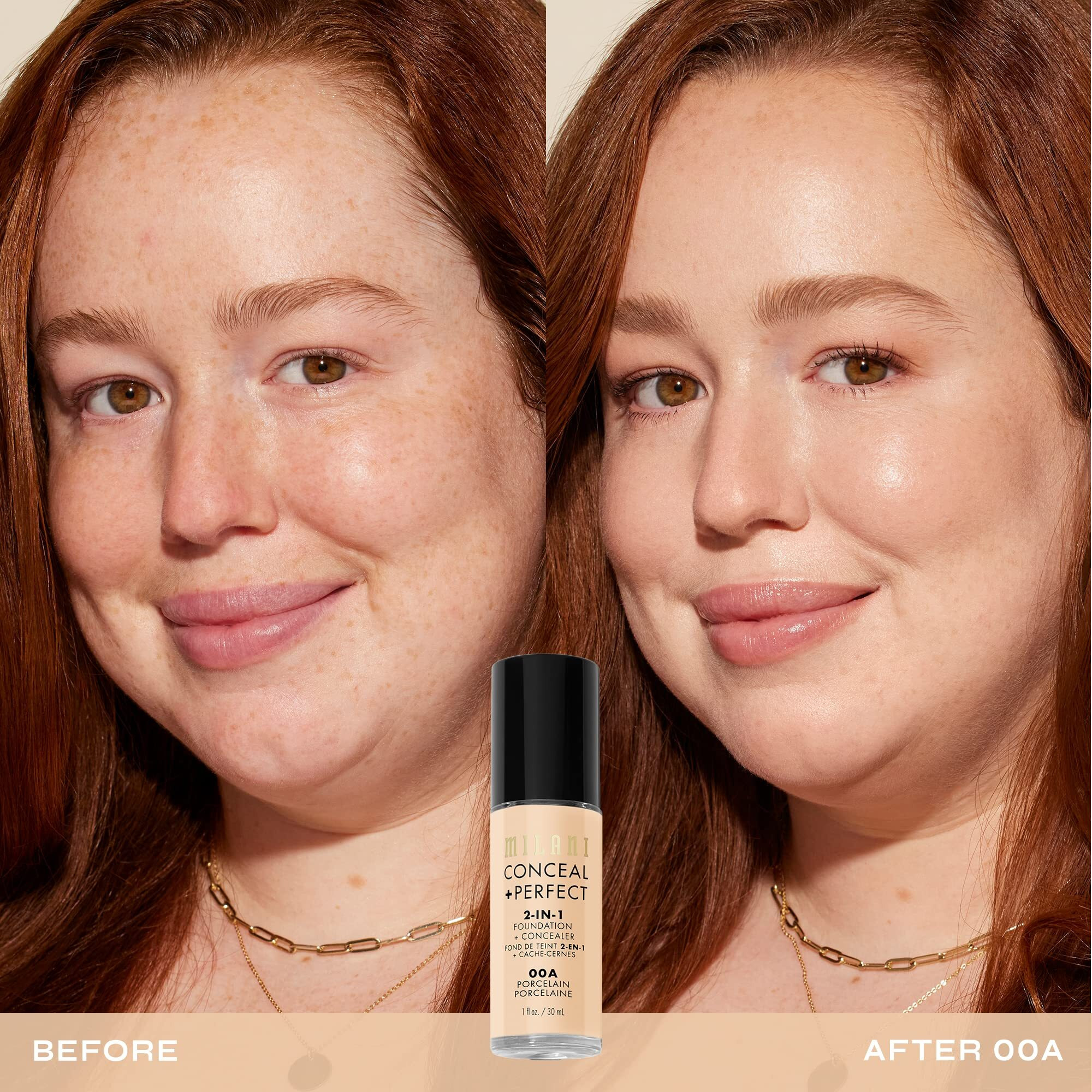Milani Conceal + Perfect 2-In-1 Foundation + Concealer (1 Fl. Oz.) Liquid Foundation - Cover Under-Eye Circles  Blemishes & Skin Discoloration For A Flawless Complexion (Porcelain)