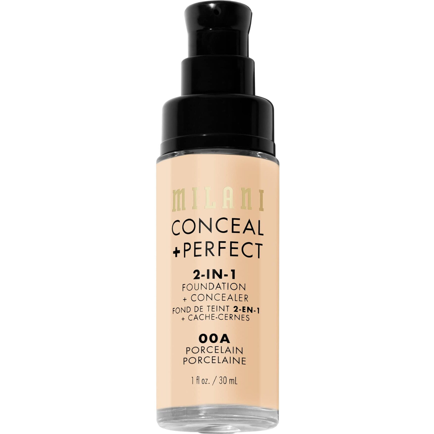 Milani Conceal + Perfect 2-In-1 Foundation + Concealer (1 Fl. Oz.) Liquid Foundation - Cover Under-Eye Circles  Blemishes & Skin Discoloration For A Flawless Complexion (Porcelain)