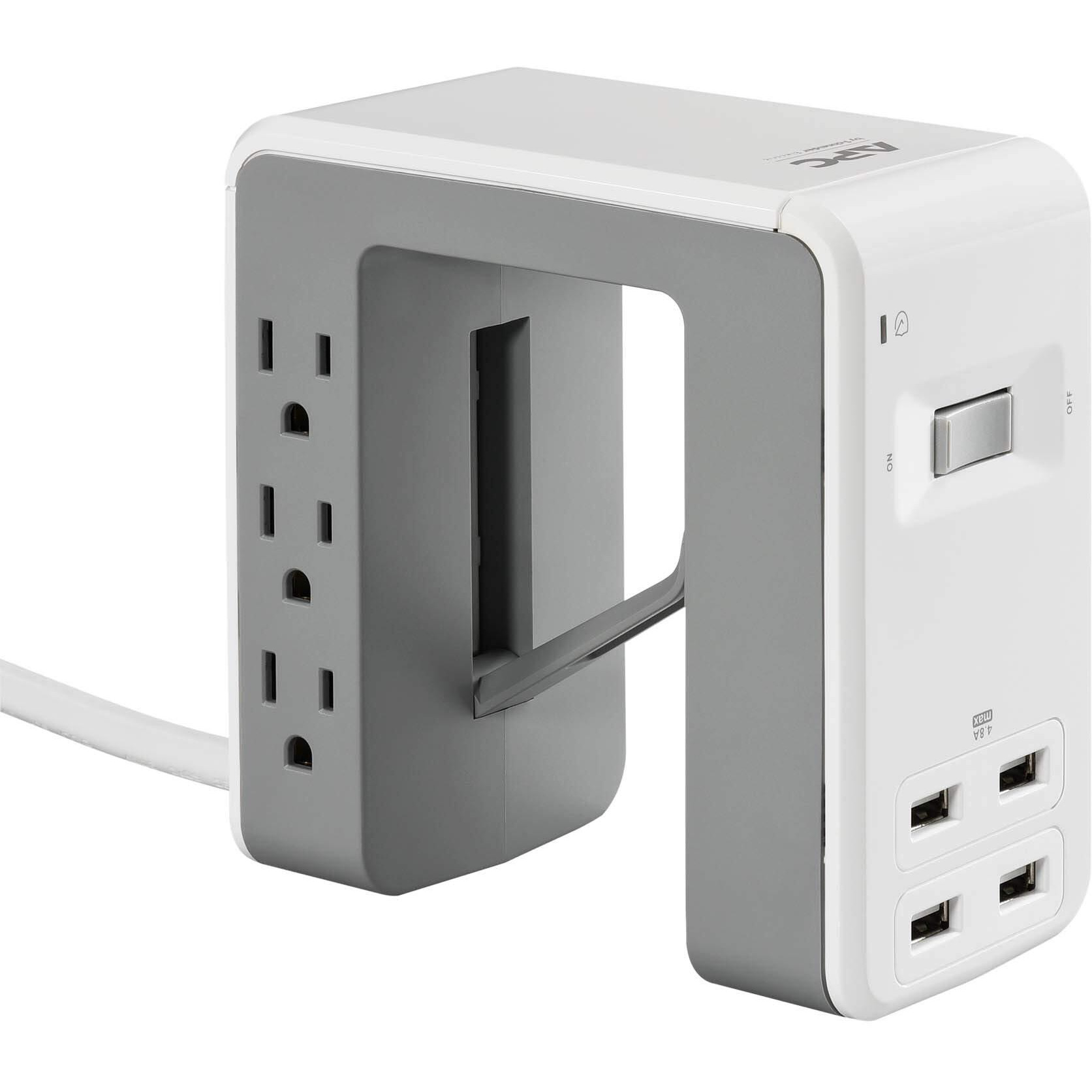 Apc Desk Mount Power Station Pe6U4W  U-Shaped Surge Protector With Usb Ports (4)  Desk Clamp  6 Outlet  1080 Joules