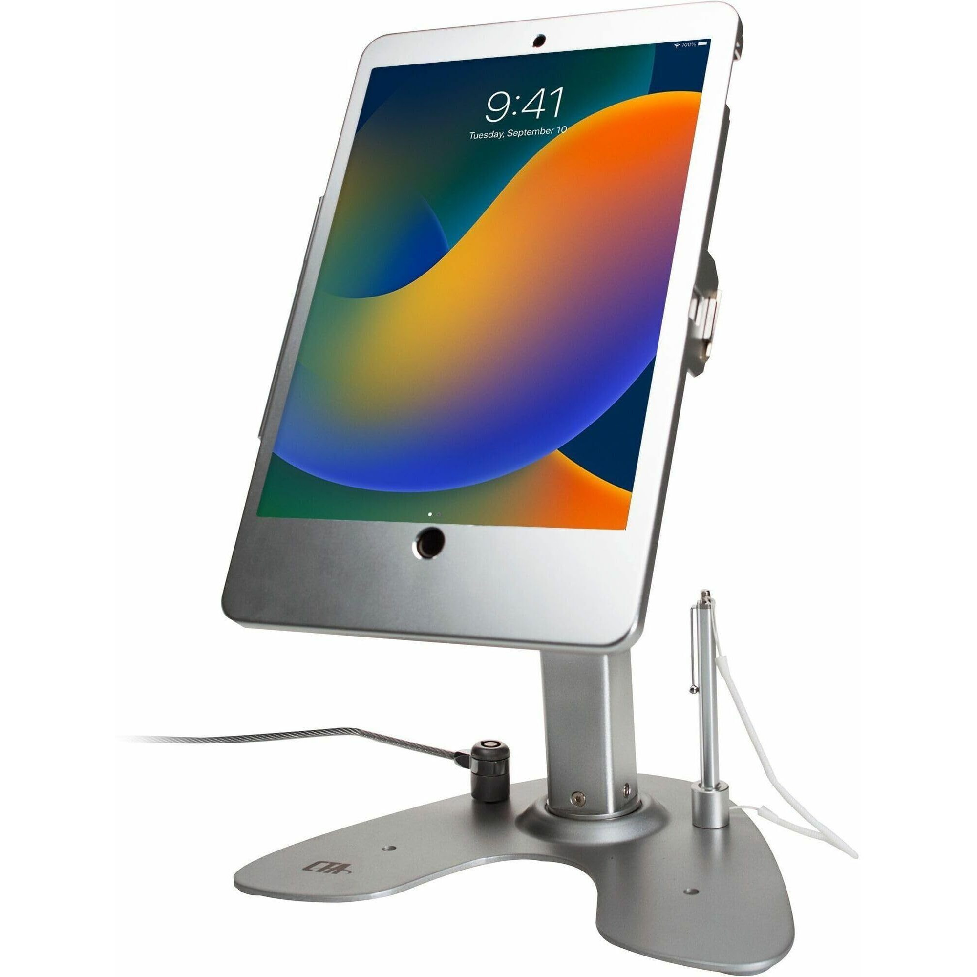 Dual Security Pos Ipad Kiosk Desk Stand - Cta Secure Retail Ipad Desk Stand With Steel Cable Lock For Ipad 7Th /8Th /9Th Gen 10.2""  Restaurant  Retail  Stores & More - Silver (Pad-Ask10)