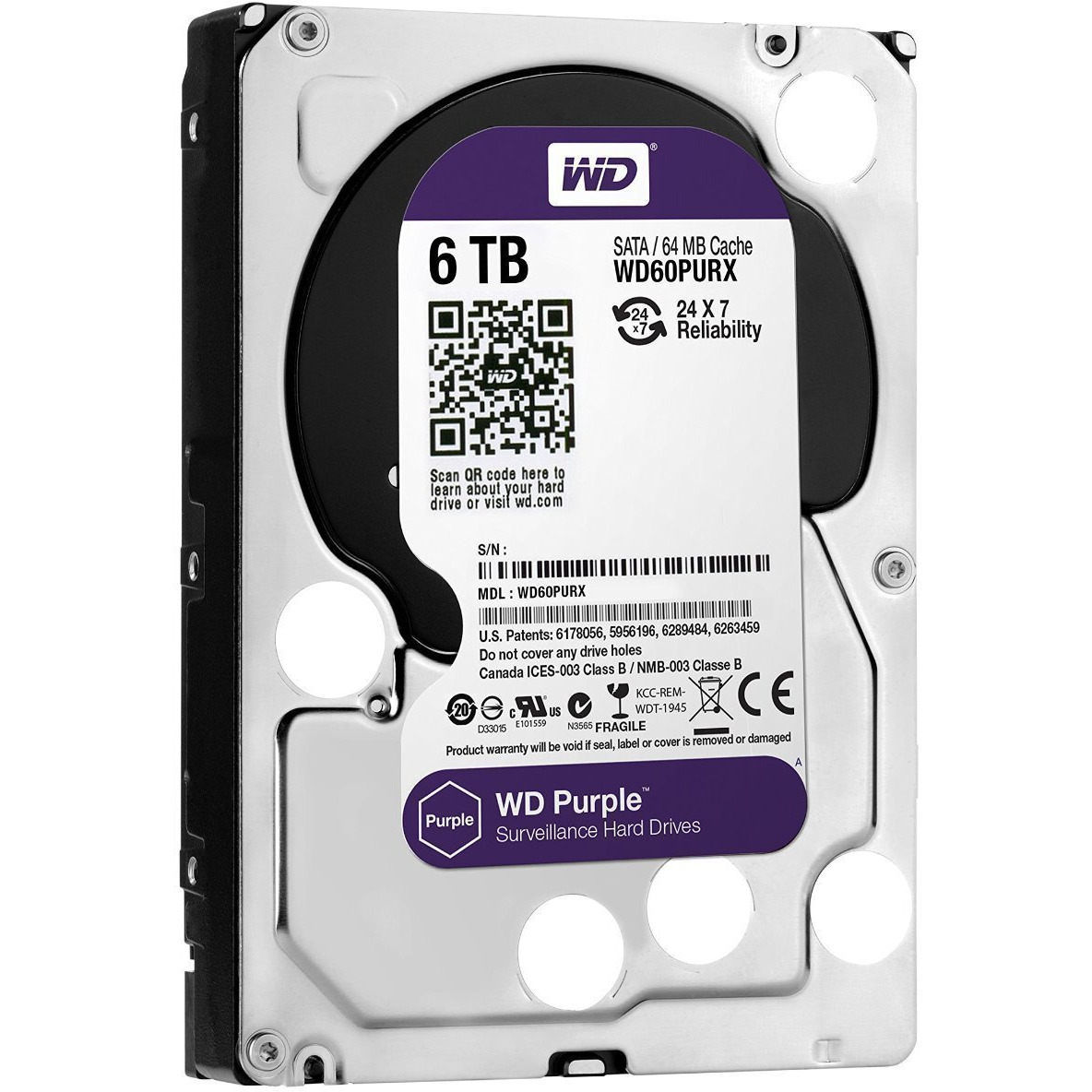 Wd Purple 6Tb Surveillance Hard Disk Drive - 5400 Rpm Class Sata 6 Gb/S 64Mb Cache 3.5 Inch - Wd60Purx [Old Version]