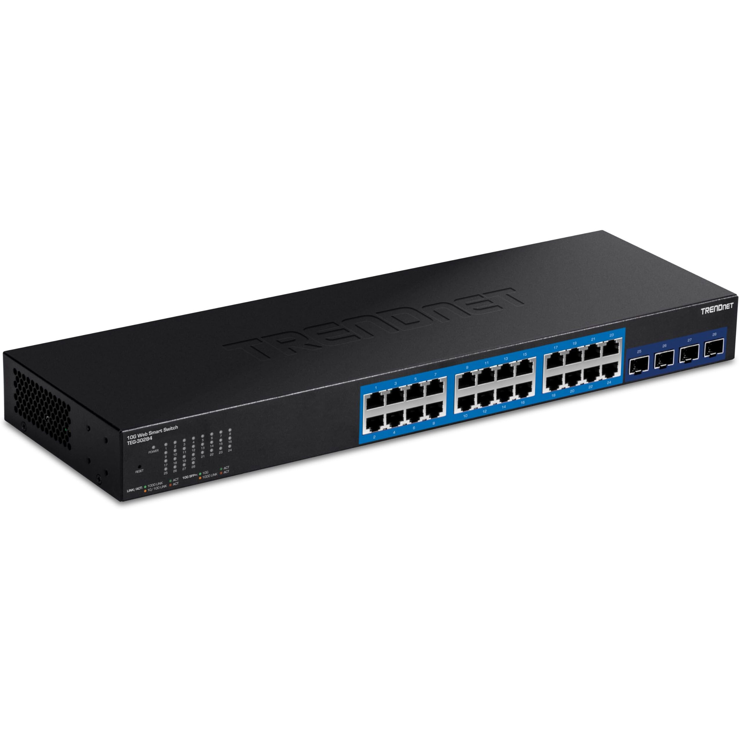 Trendnet 28-Port Web Smart Switch  24 X Gigabit Ports  4 X 10G Sfp+ Slots  High Speed Network Uplinks  128 Gbps Switching Capacity 1U Rack Mountable Lifetime Protection  Black  Teg-30284
