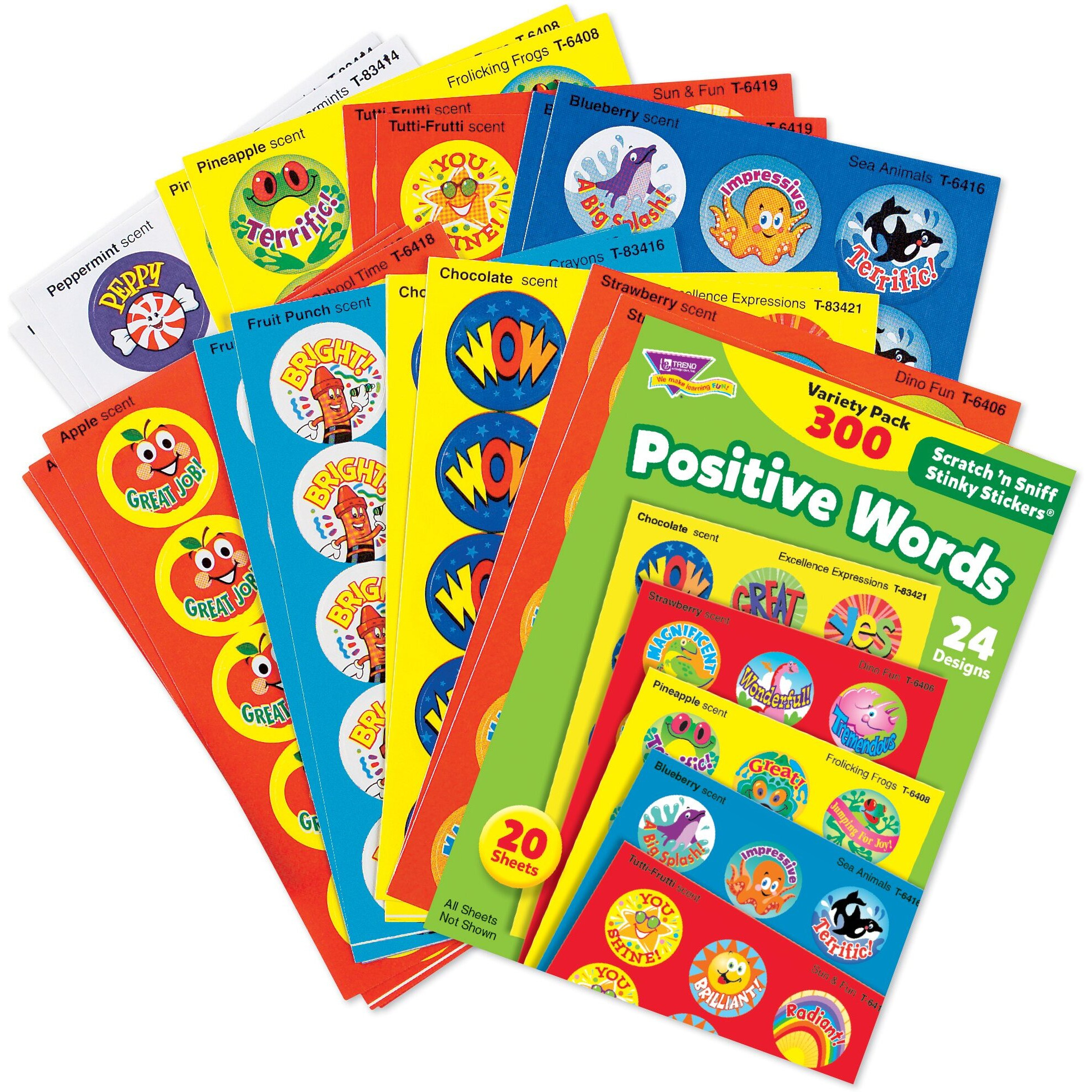 Trend Enterprises Positive Words  Scented Scratch 'N Sniff Stinky Stickers  Fun For Rewards  Incentives  Crafts And As Collectibles  24 Designs  20 Sheets Included  For Ages 3 And Up