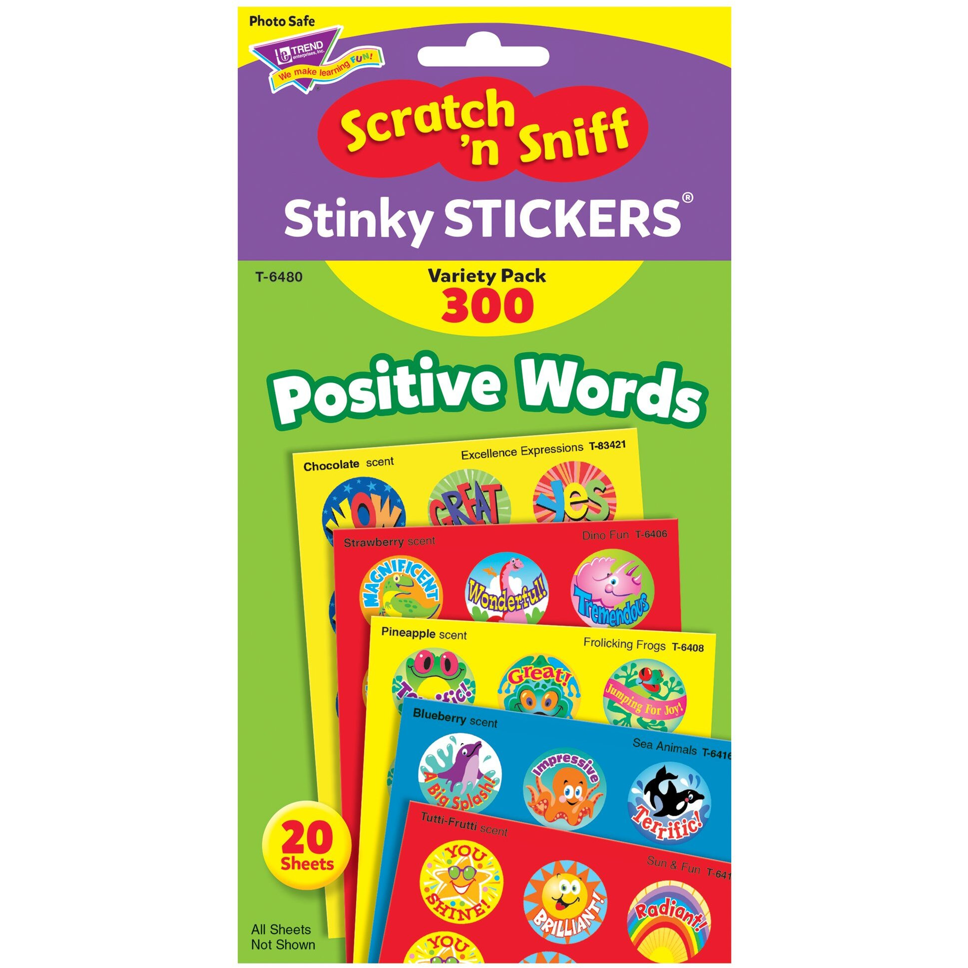 Trend Enterprises Positive Words  Scented Scratch 'N Sniff Stinky Stickers  Fun For Rewards  Incentives  Crafts And As Collectibles  24 Designs  20 Sheets Included  For Ages 3 And Up