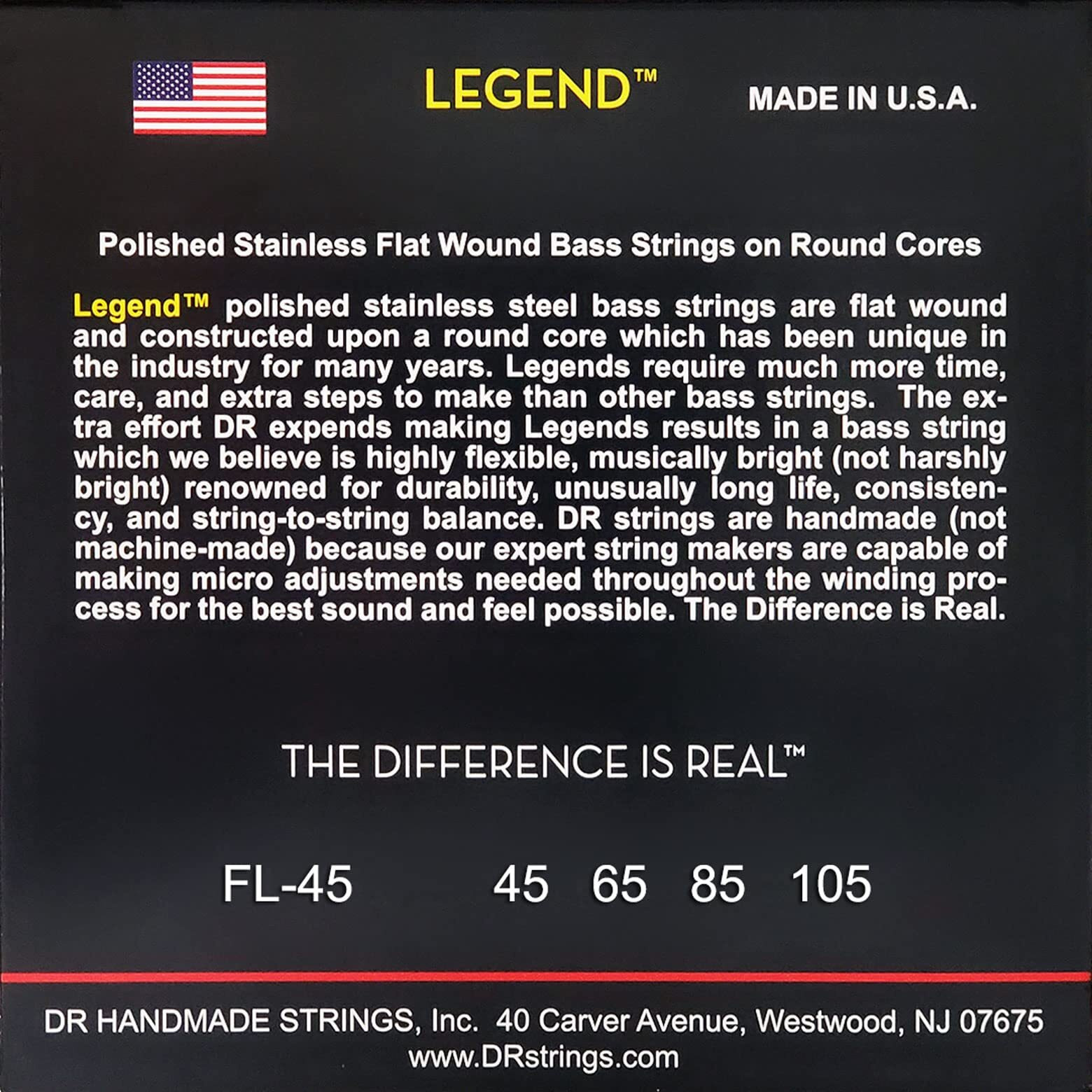 Dr Strings Legend- Polished Flatwound Stainless Steel Bass Strings Medium 45-105