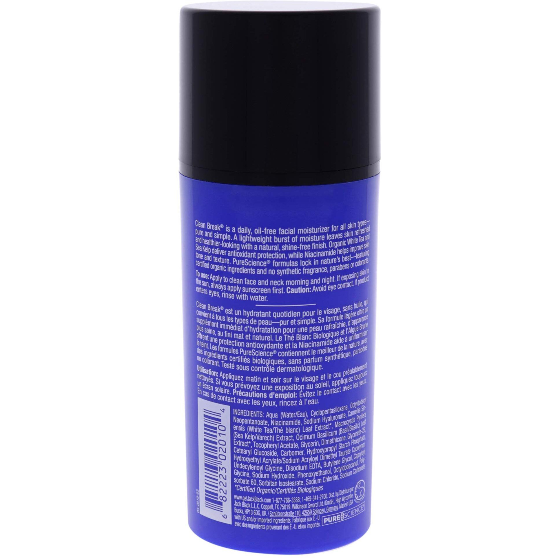 Jack Black Clean Break Oil-Free Moisturizer  3.3 Fl. Oz - Face Moisturizer For Men  Face Lotion  Daily Moisturizer For Face  Skin Moisturizer Face Cream