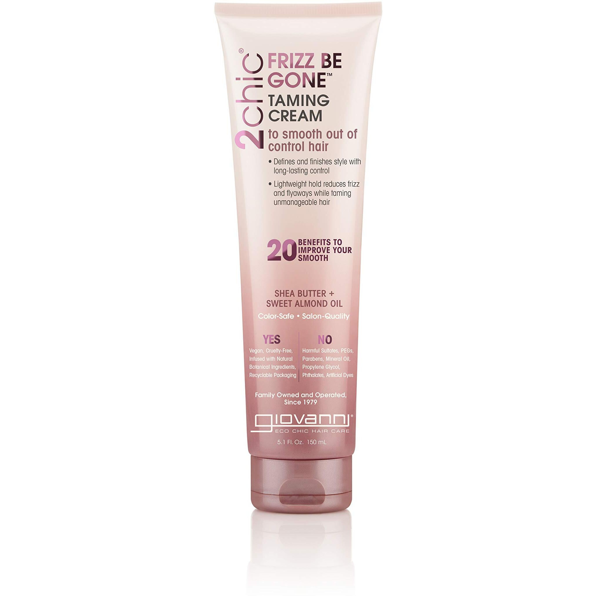 Giovanni Frizz Be Gone Taming Cream - Natural Hair Smoothing Formula With Shea Butter & Sweet Almond Oil  Macadamia  Color Safe  Vegan  2Chic - 5.1 Oz. (Pack Of 1)