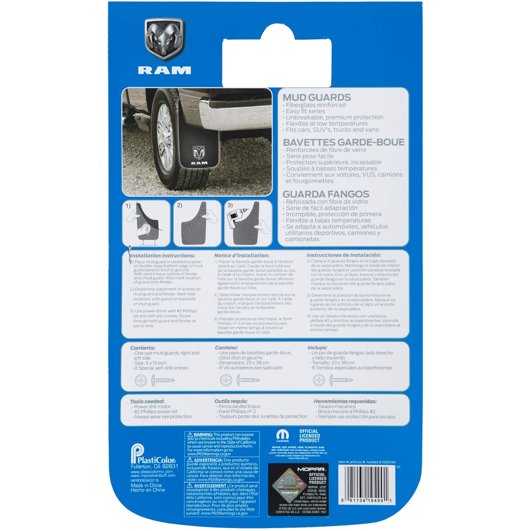 Plasticolor 000490R01 Ram White Logo Easy Fit 9"&quotX15"" Mud Guard - Left And Right Set