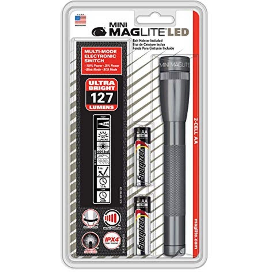 Maglite Mini Led 2-Cell Aa Flashlight With Holster  Gray