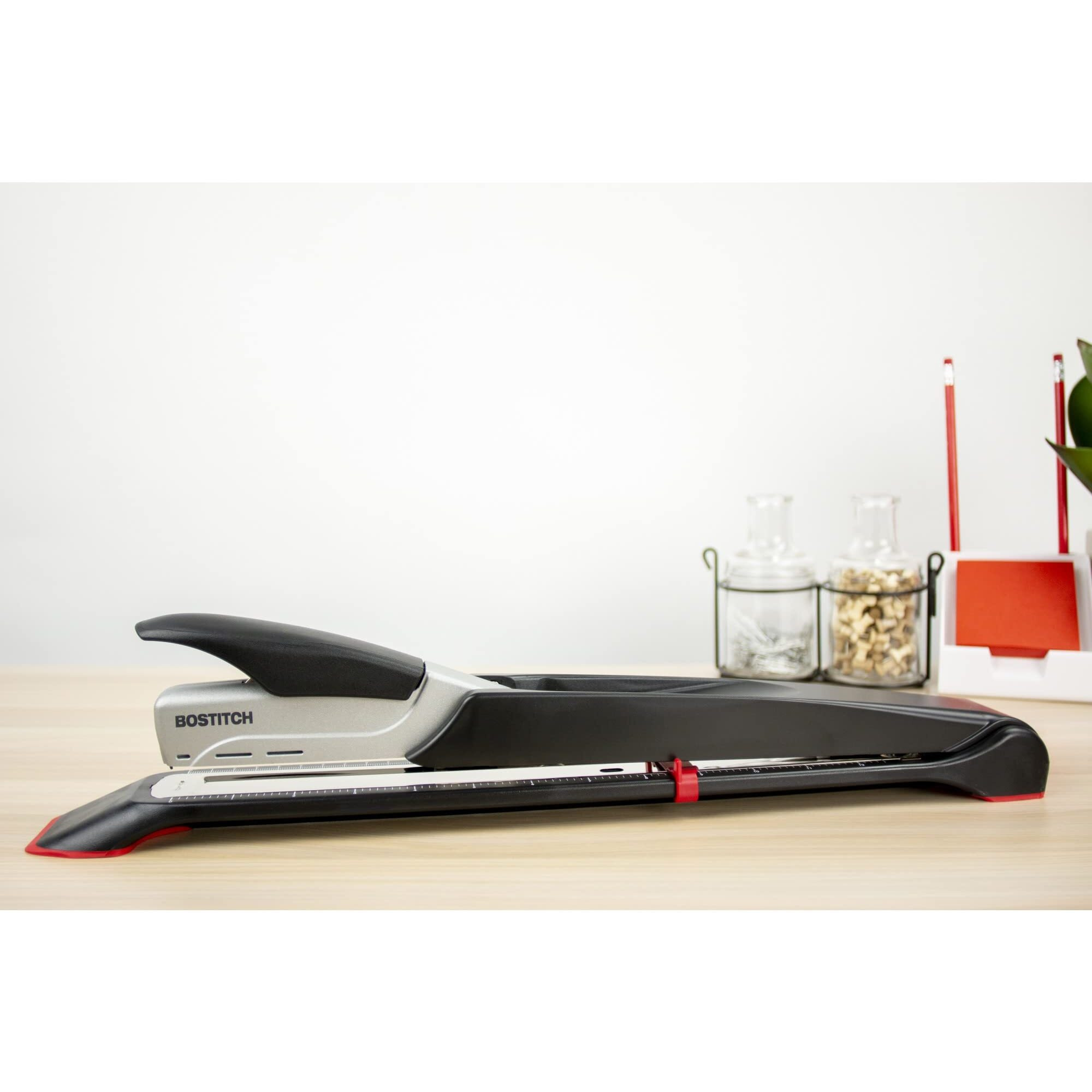 Bostitch Office Booklet Stapler - One Finger  No Effort  Spring Powered  Long Reach Stapler - Silver (1610)