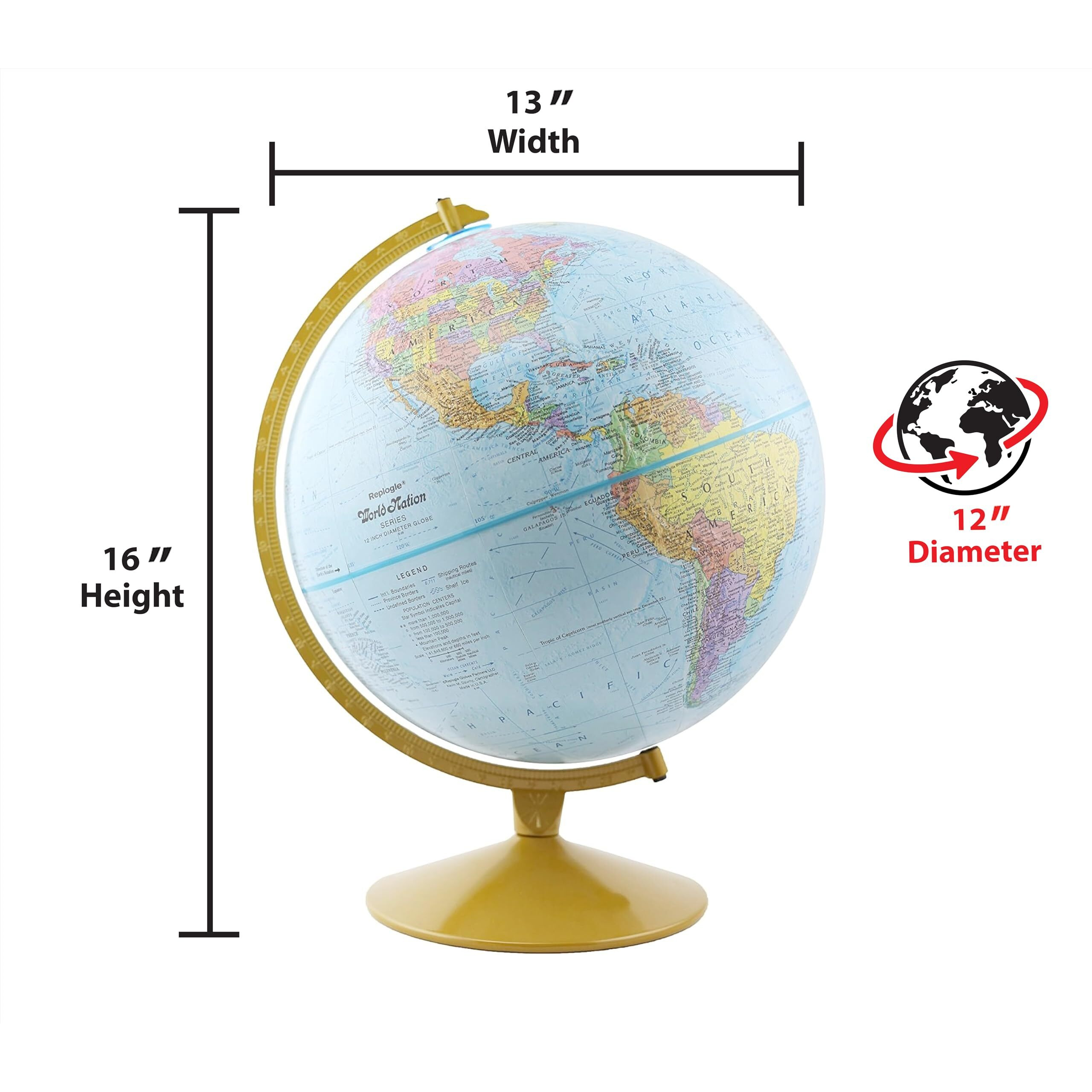 Replogle Explorer World Blue Ocean Globe  Desktop  12"" Diameter  Up-To-Date Cartography  Raised Relief  Educational  Perfect For Students Of All Ages