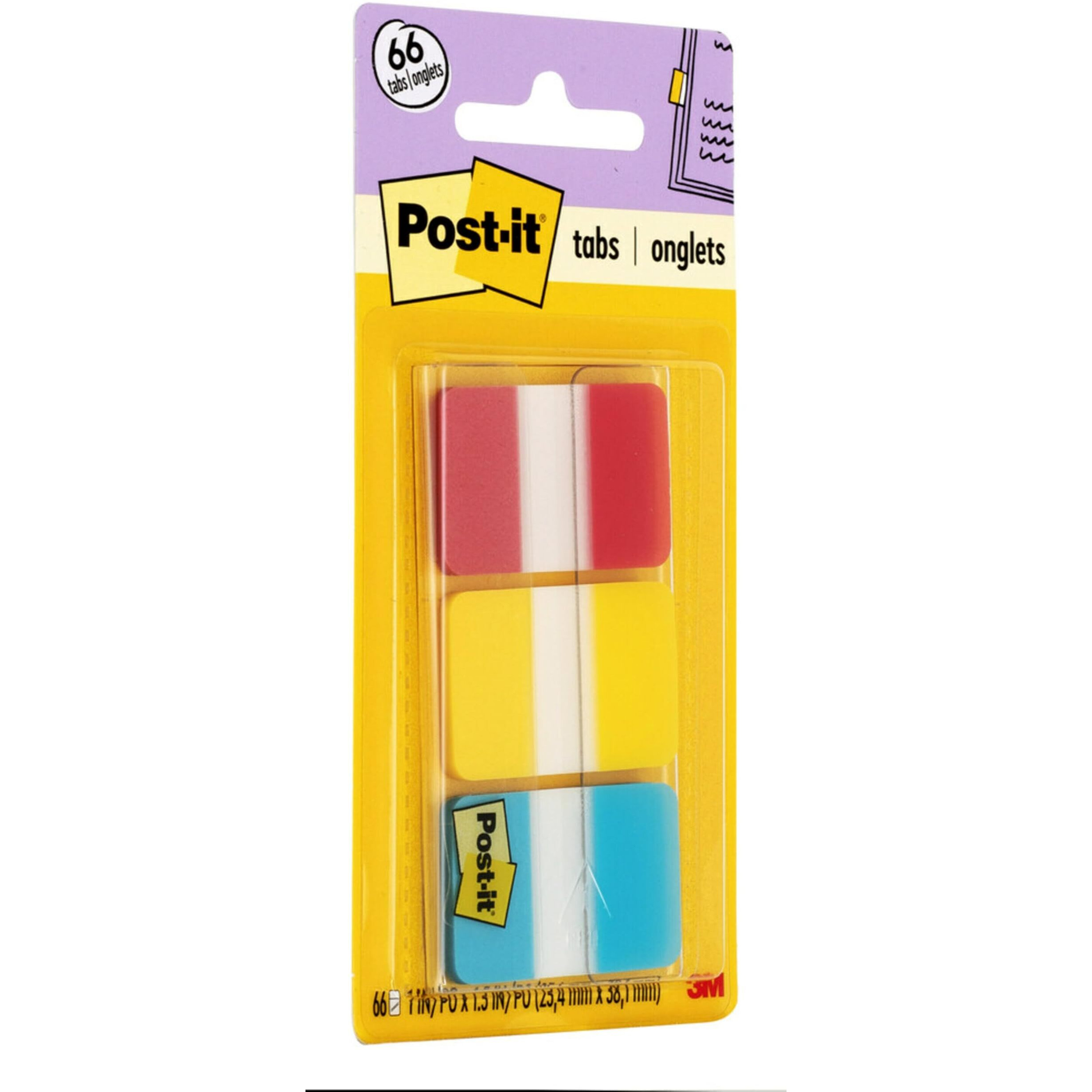 Post-It Tabs  1 In  Solid  Red  Yellow  Blue  22 Tabs/Color  66 Tabs/On-The-Go Dispenser (686-Ryb)
