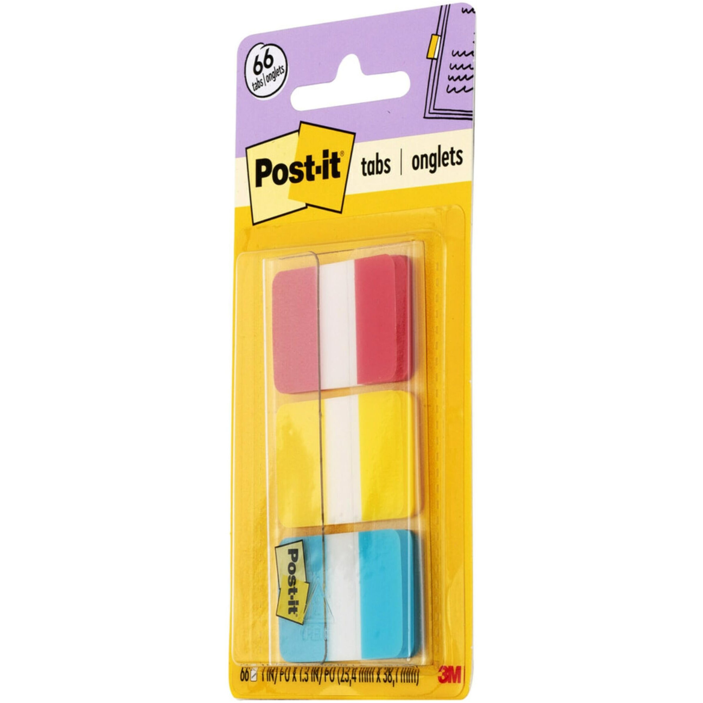 Post-It Tabs  1 In  Solid  Red  Yellow  Blue  22 Tabs/Color  66 Tabs/On-The-Go Dispenser (686-Ryb)