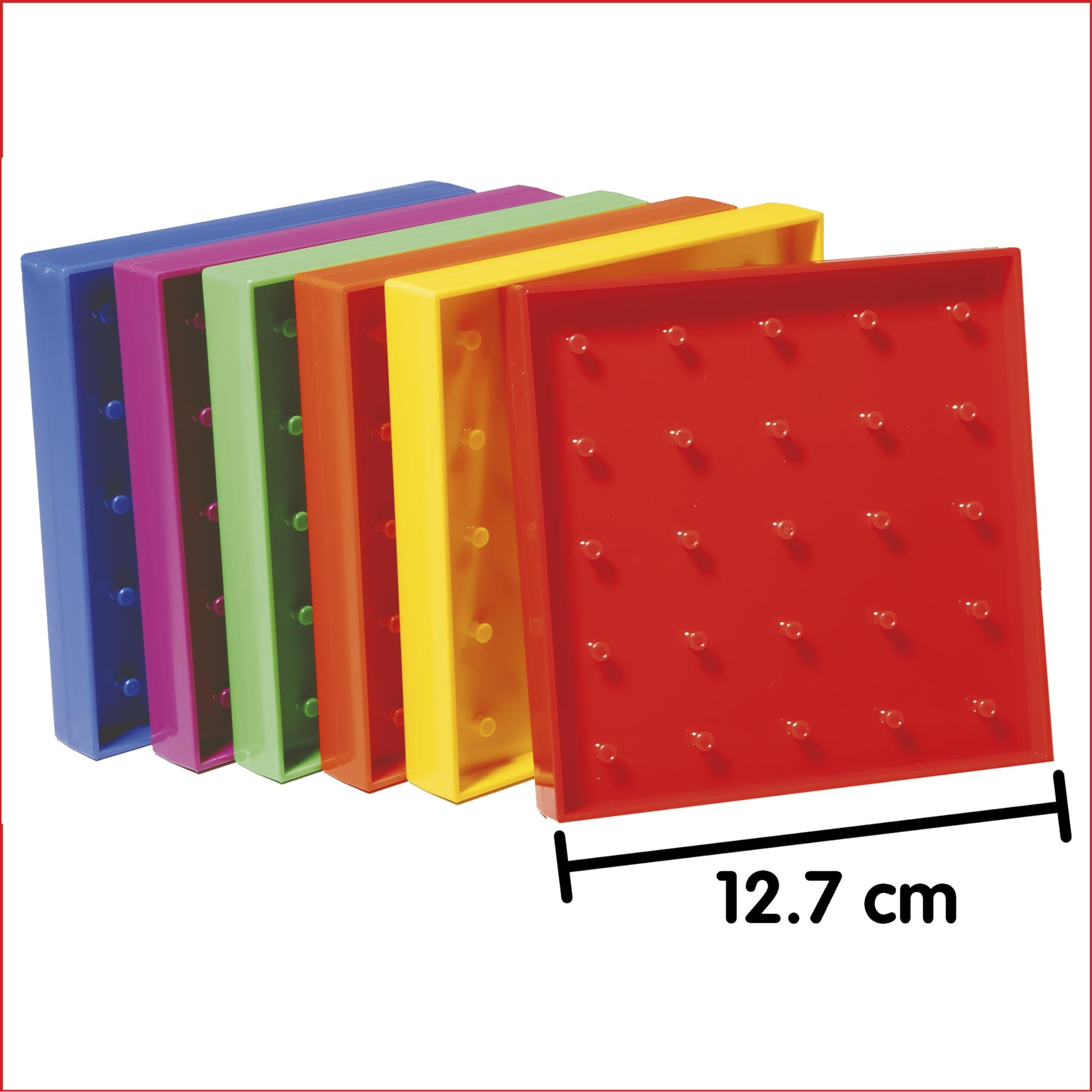 Edxeducation Double-Sided Geoboard Set - In Home Learning Manipulative For Geometry And Creativity - 5 X 5 Grid/12 Pin Circular Array - Set Of 6 With Rubber Bands