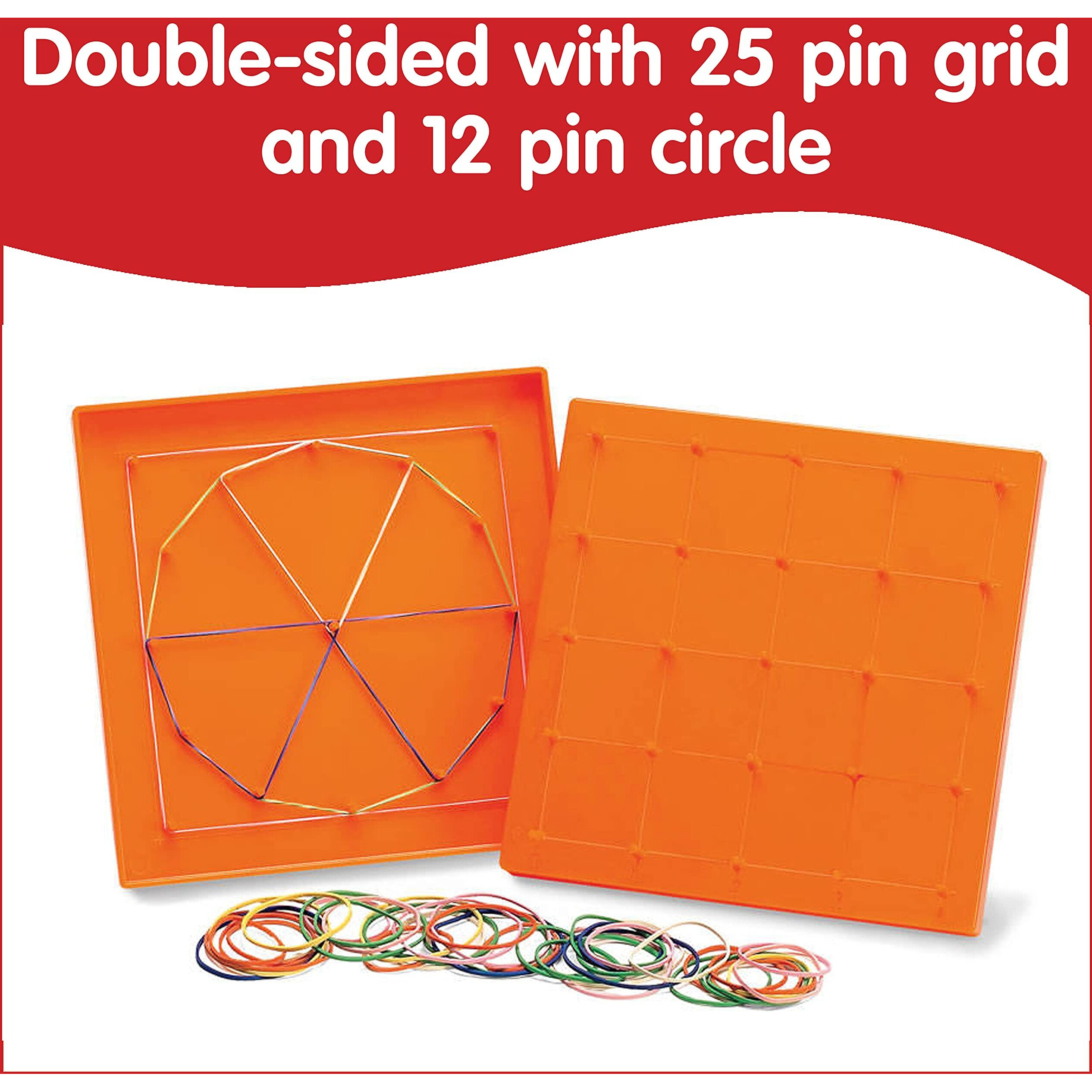 Edxeducation Double-Sided Geoboard Set - In Home Learning Manipulative For Geometry And Creativity - 5 X 5 Grid/12 Pin Circular Array - Set Of 6 With Rubber Bands