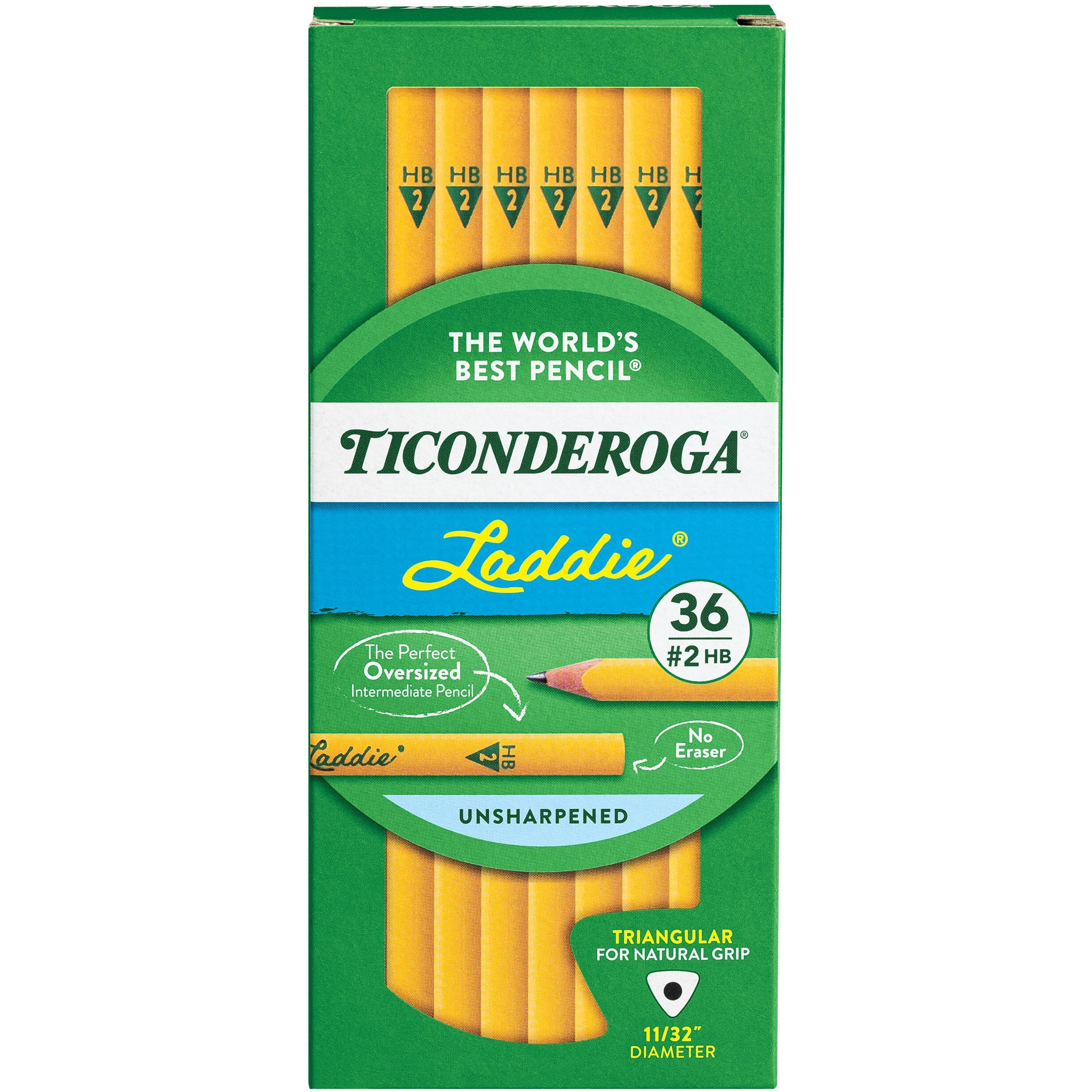 Ticonderoga Laddie Tri-Write Pencils  Wood-Cased 2 Hb Soft  Intermediate Size Triangular Without Eraser  Yellow  36-Pack (13044)