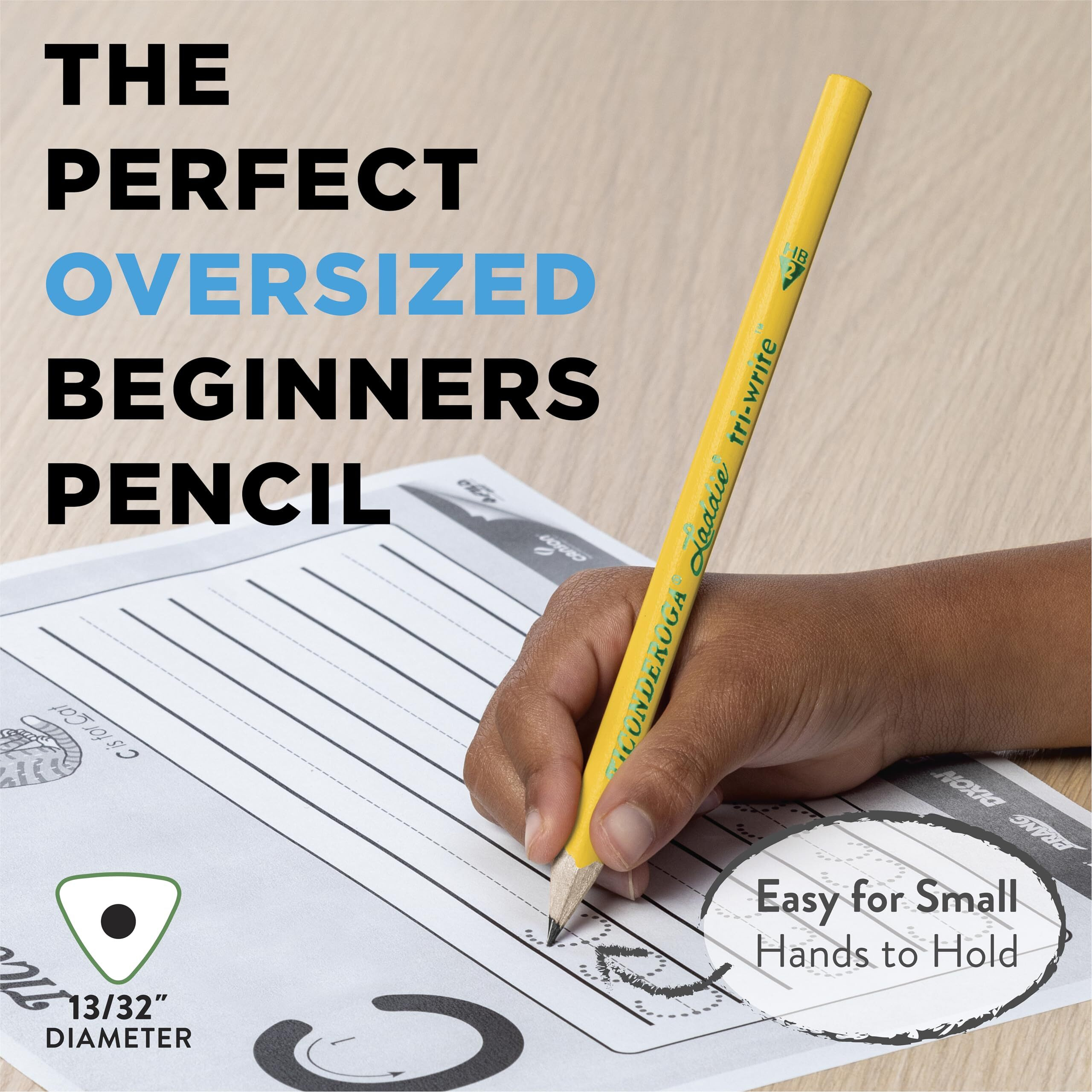 Ticonderoga Laddie Tri-Write Pencils  Wood-Cased 2 Hb Soft  Intermediate Size Triangular Without Eraser  Yellow  36-Pack (13044)