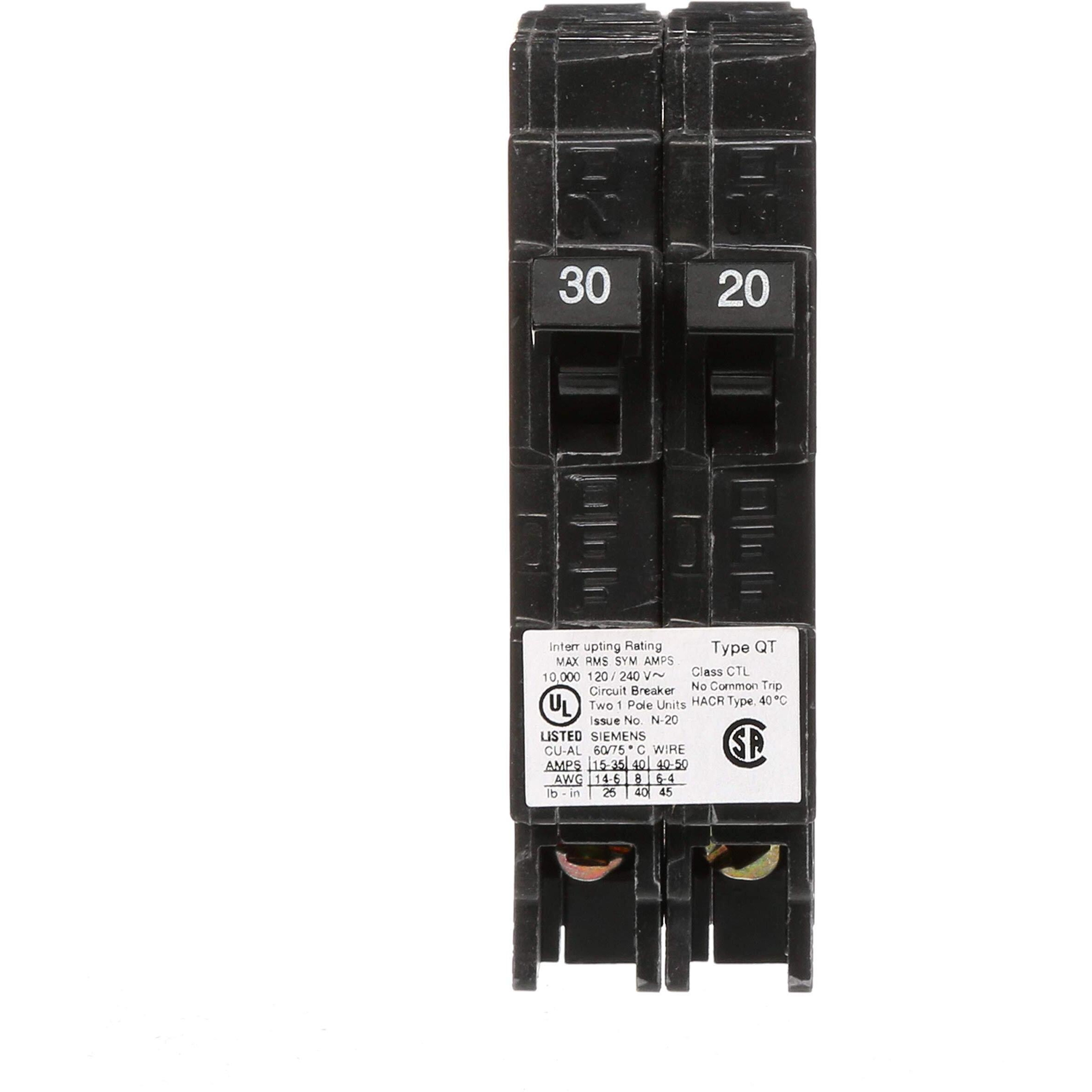 Siemens Q3020 30/20-Amp 1 Pole 120-Volt 10-Kaic Duplex Circuit Breaker