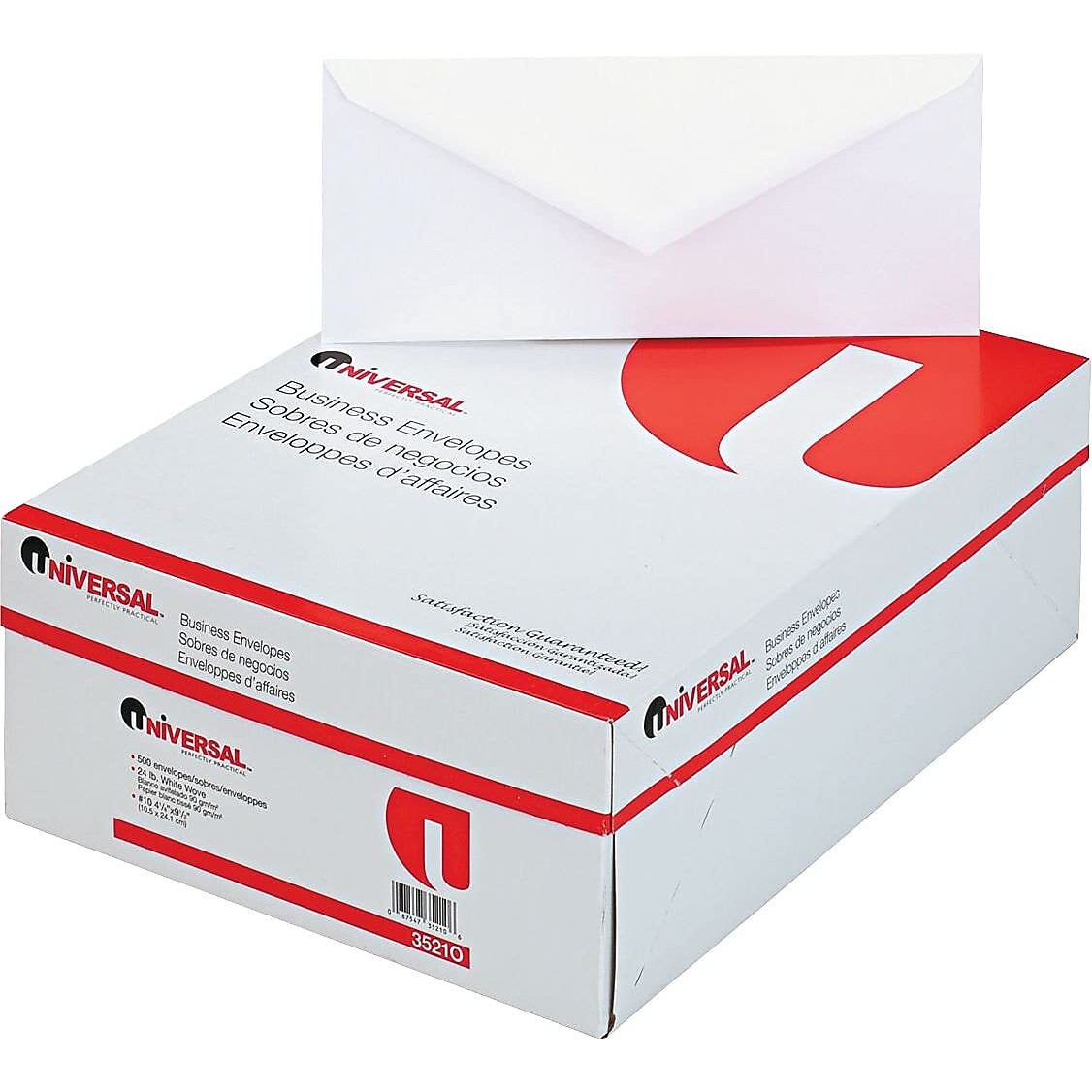 Universal Unv35210 10 Monarch Flap Open-Side Gummed Business Envelope - White (500/Box)