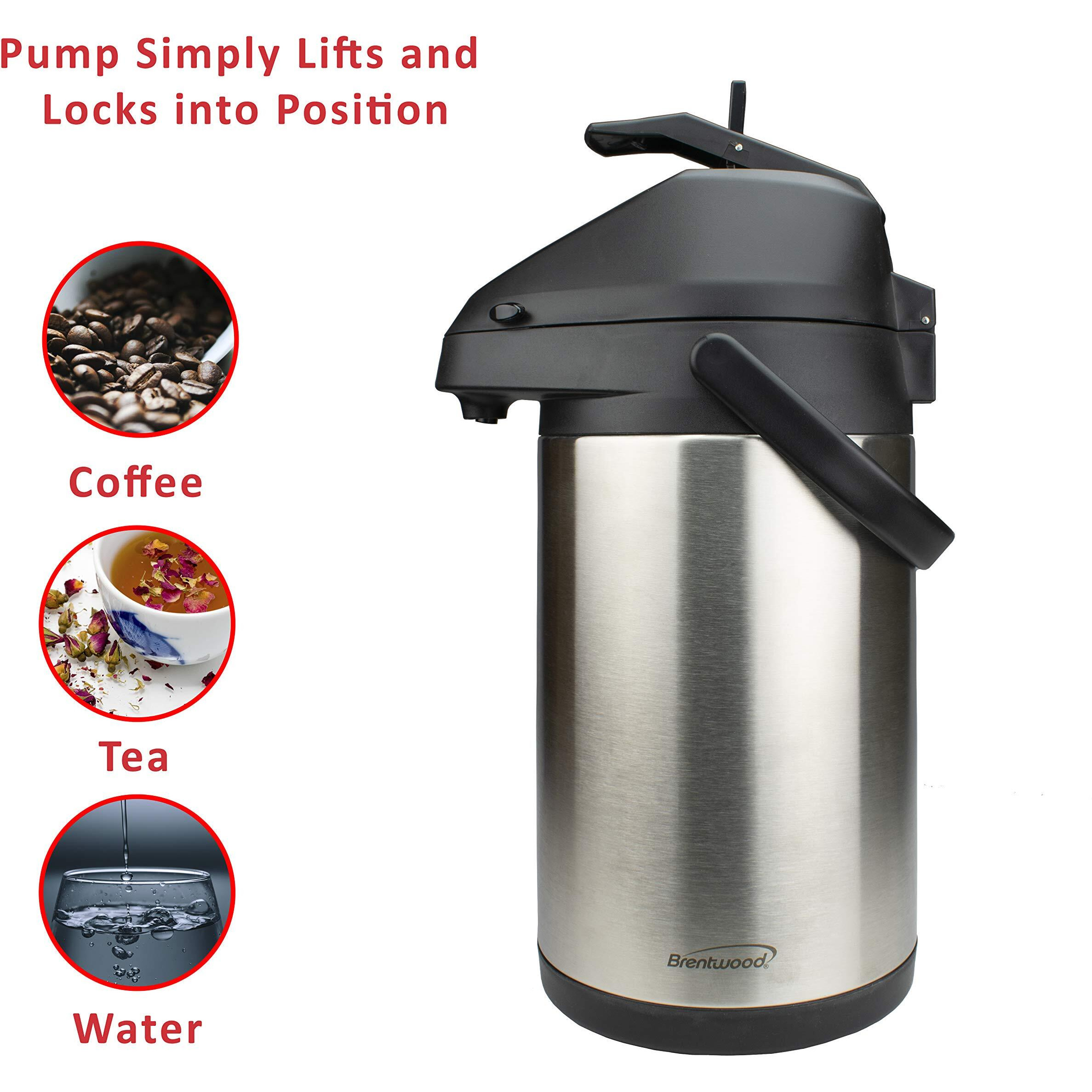 Brentwood 3.5-Liter Airpot Hot & Cold Drink Dispenser  Stainless Steel  Black