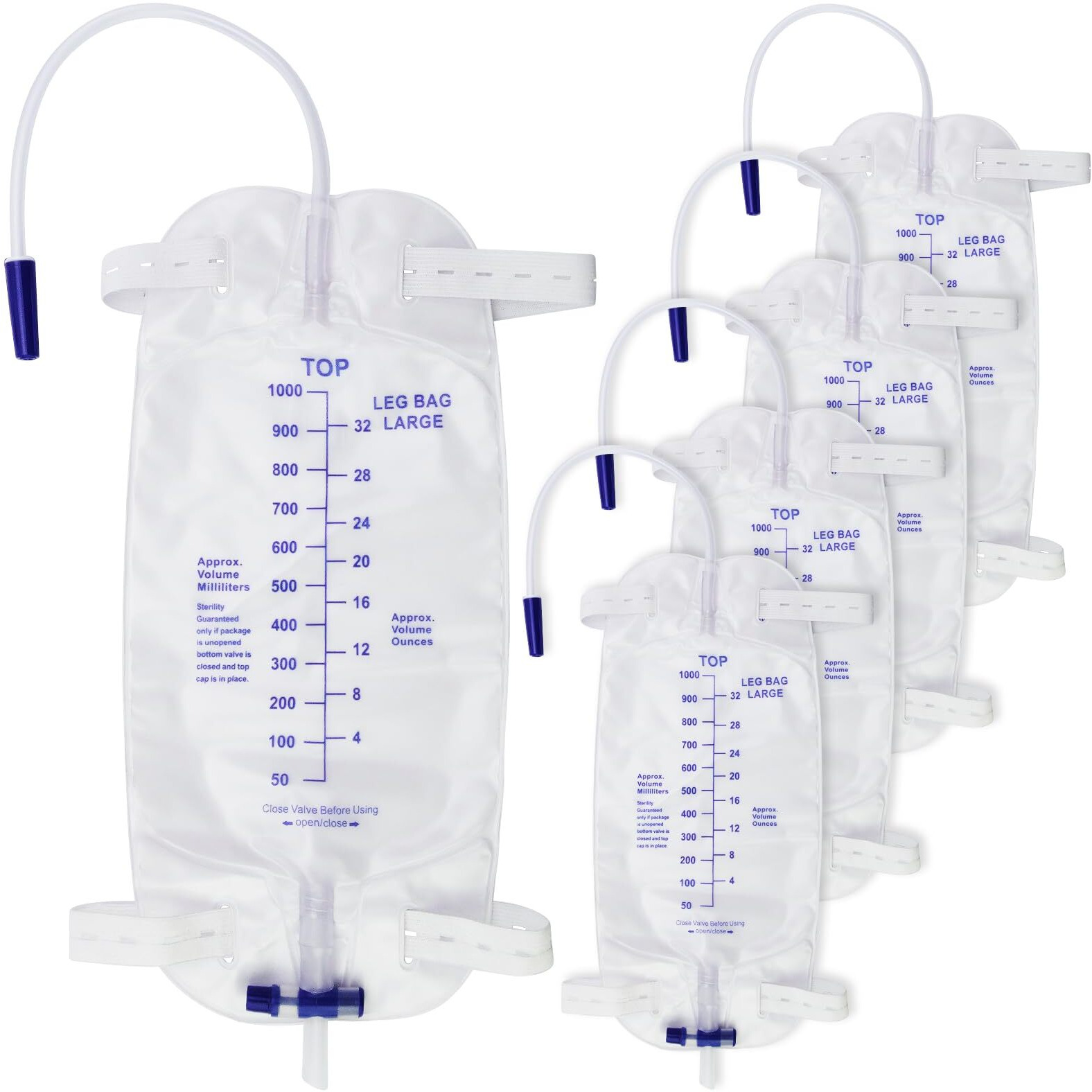 1000Ml Catheter Leg Bags For Men 5Pcs Urinary Drainage Urine Bag For Incontinence Male 2 Adjustable Elastic Straps-Strong Grip Automatic Drain Switch