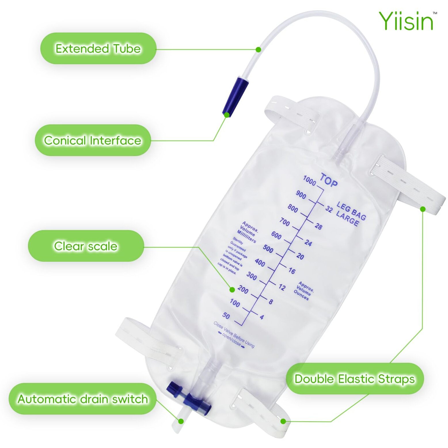 1000Ml Catheter Leg Bags For Men 5Pcs Urinary Drainage Urine Bag For Incontinence Male 2 Adjustable Elastic Straps-Strong Grip Automatic Drain Switch