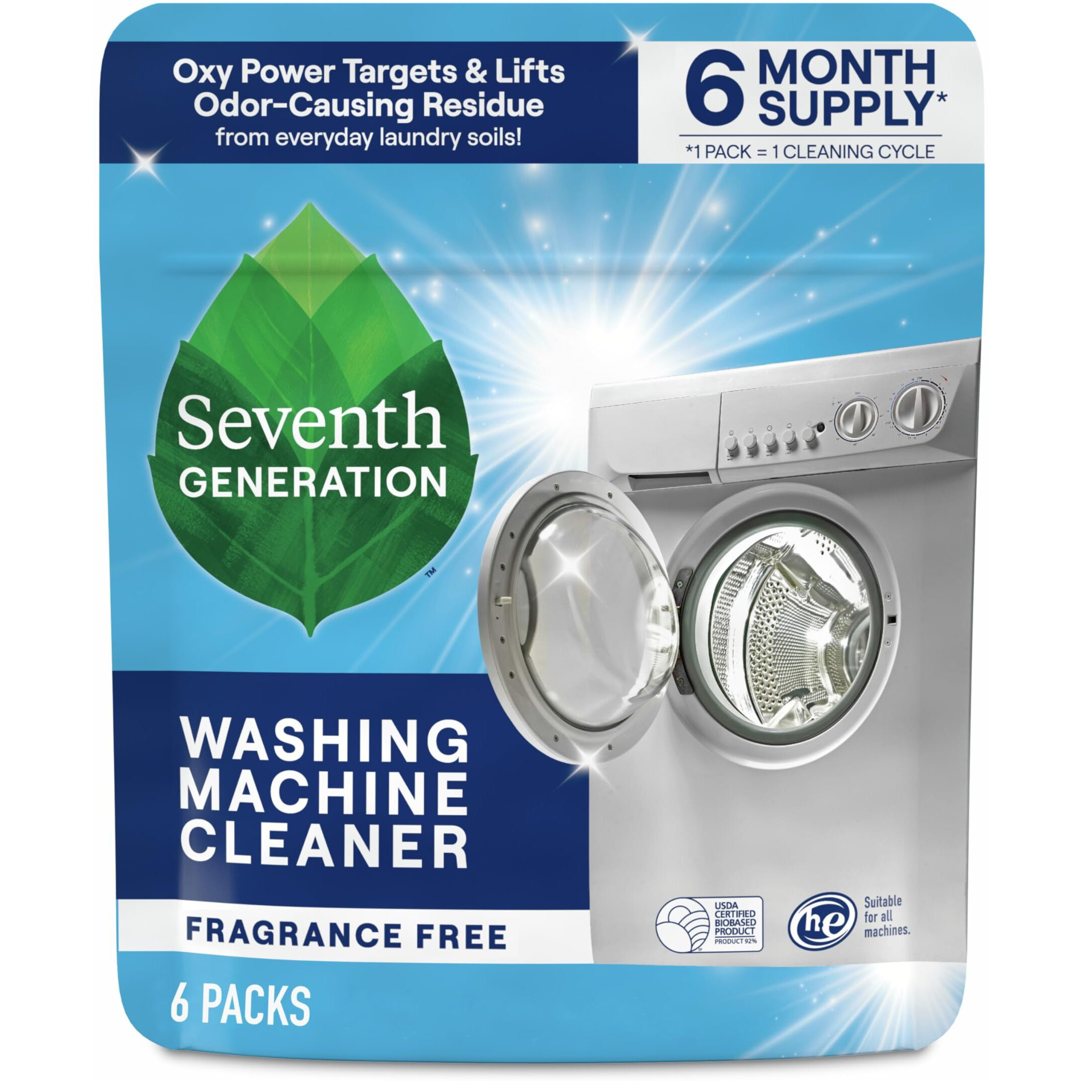 Seventh Generation Washing Machine Cleaner 6 Count Free & Clear Targets Odor-Causing Residue Powered By Oxy Power 4.2 Oz