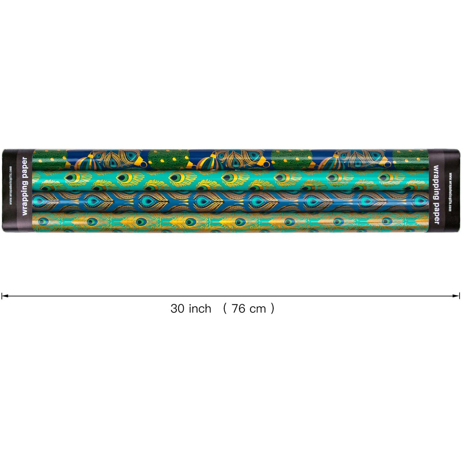 Wrapaholic Peacock Christmas Wrapping Paper Roll - Green Peacock Elements Patterns With Metallic Foil Shine - 4 Rolls - 30 Inch X 120 Inch Per Roll