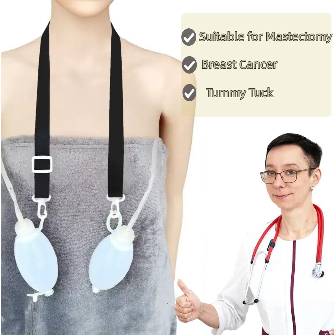 4Pcs Shower Lanyard For Mastectomy Drain Holder With 2 Hooks Breast Cancer/Abdominal Debridement/Tummy Tuck Patients Surgical Drain Holder Breast Surgery Recovery Care Supplies (Black)